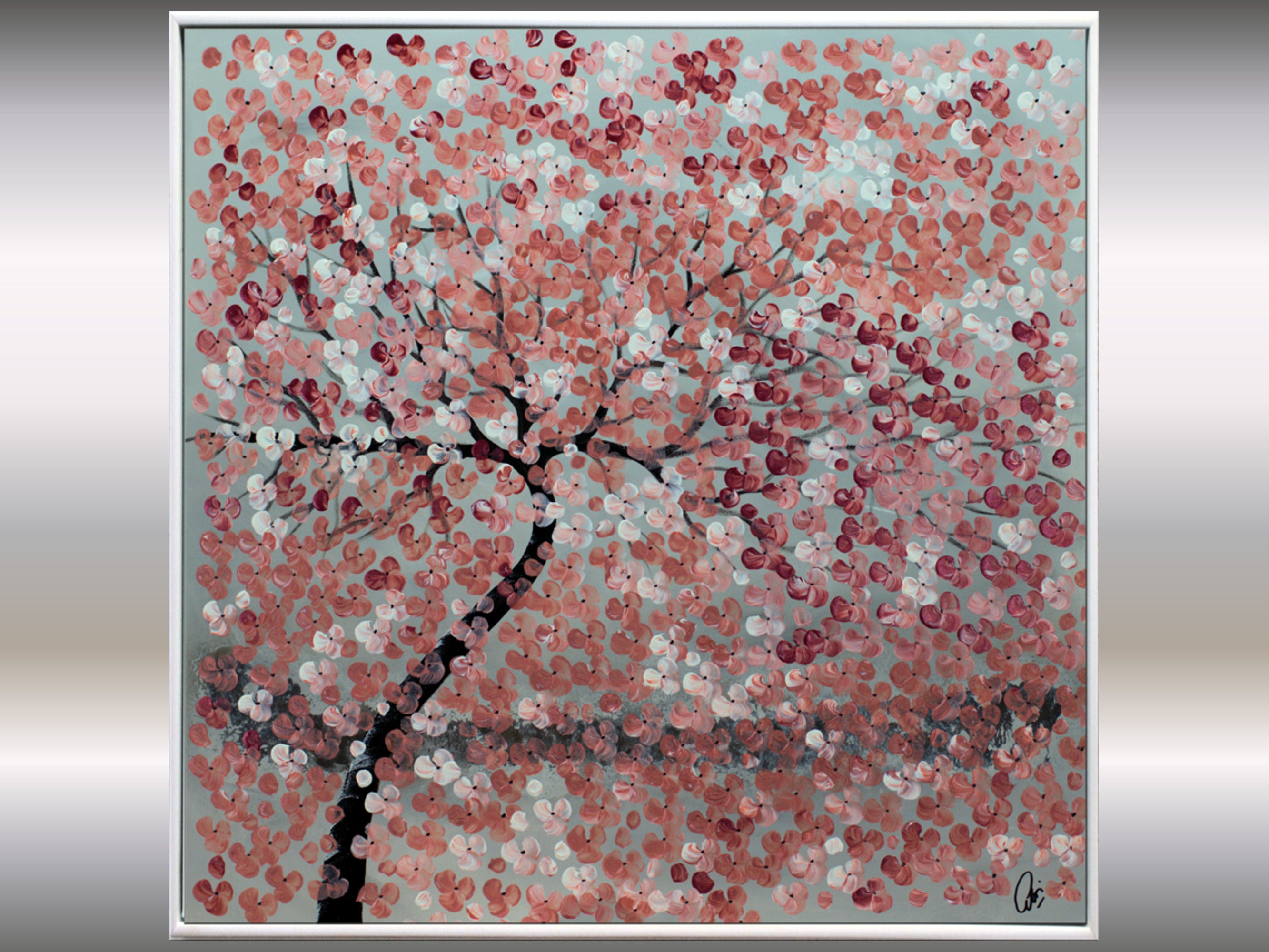 Romantic dream - framed painting cherry blossoms