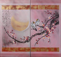 Japanese birds J314 - pink silver diptych