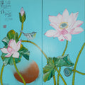 Japanese lotus J338 - turquoise large diptych