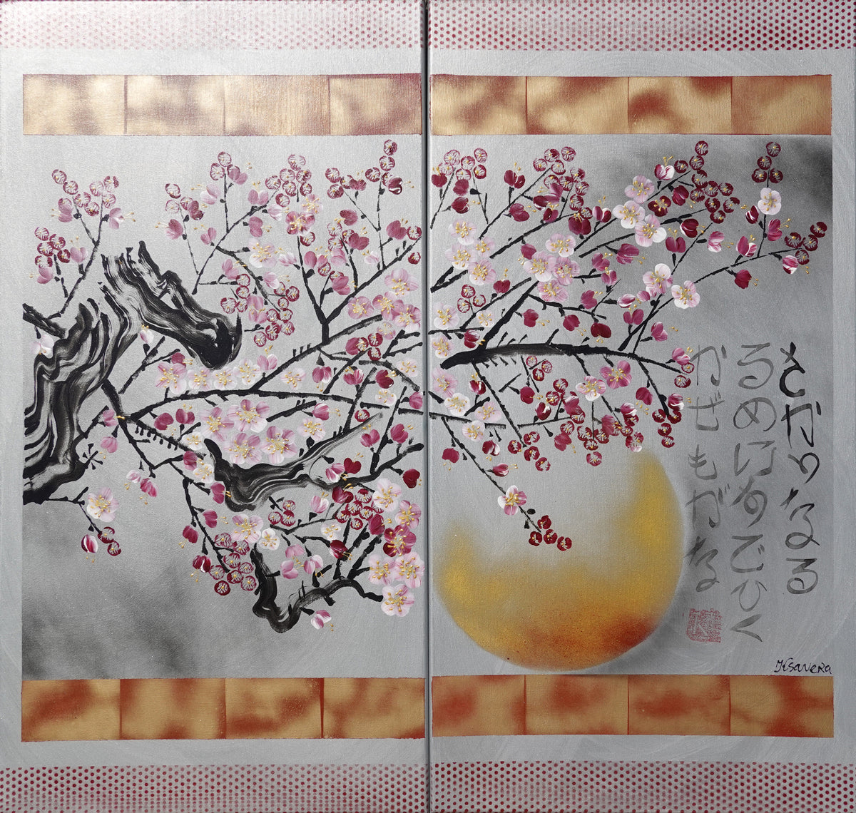Japanese sakura J342 - silver paintings