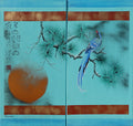 Japanese bird J349 - turquoise diptych