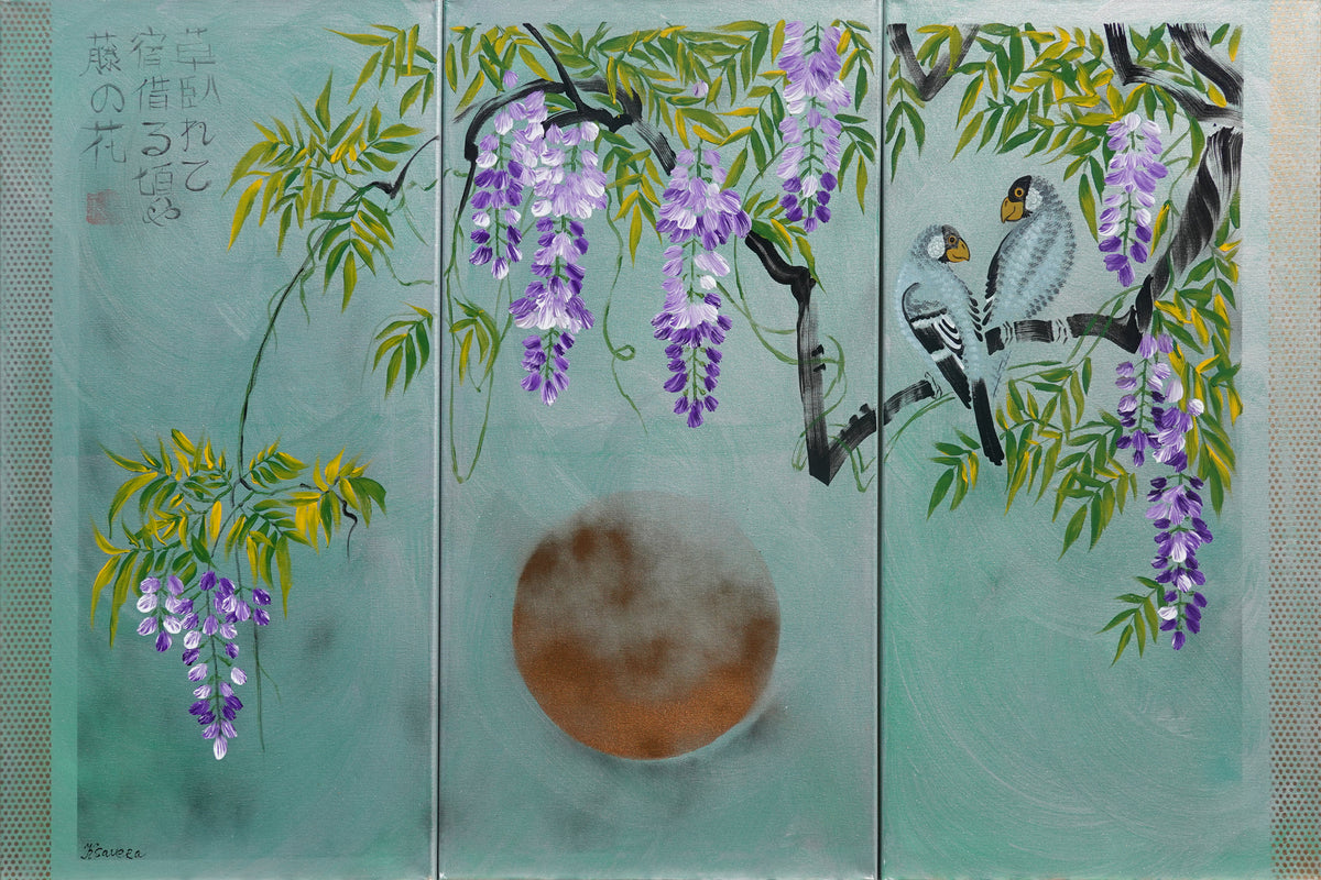 Japanese wisteria J359 - emerald triptych