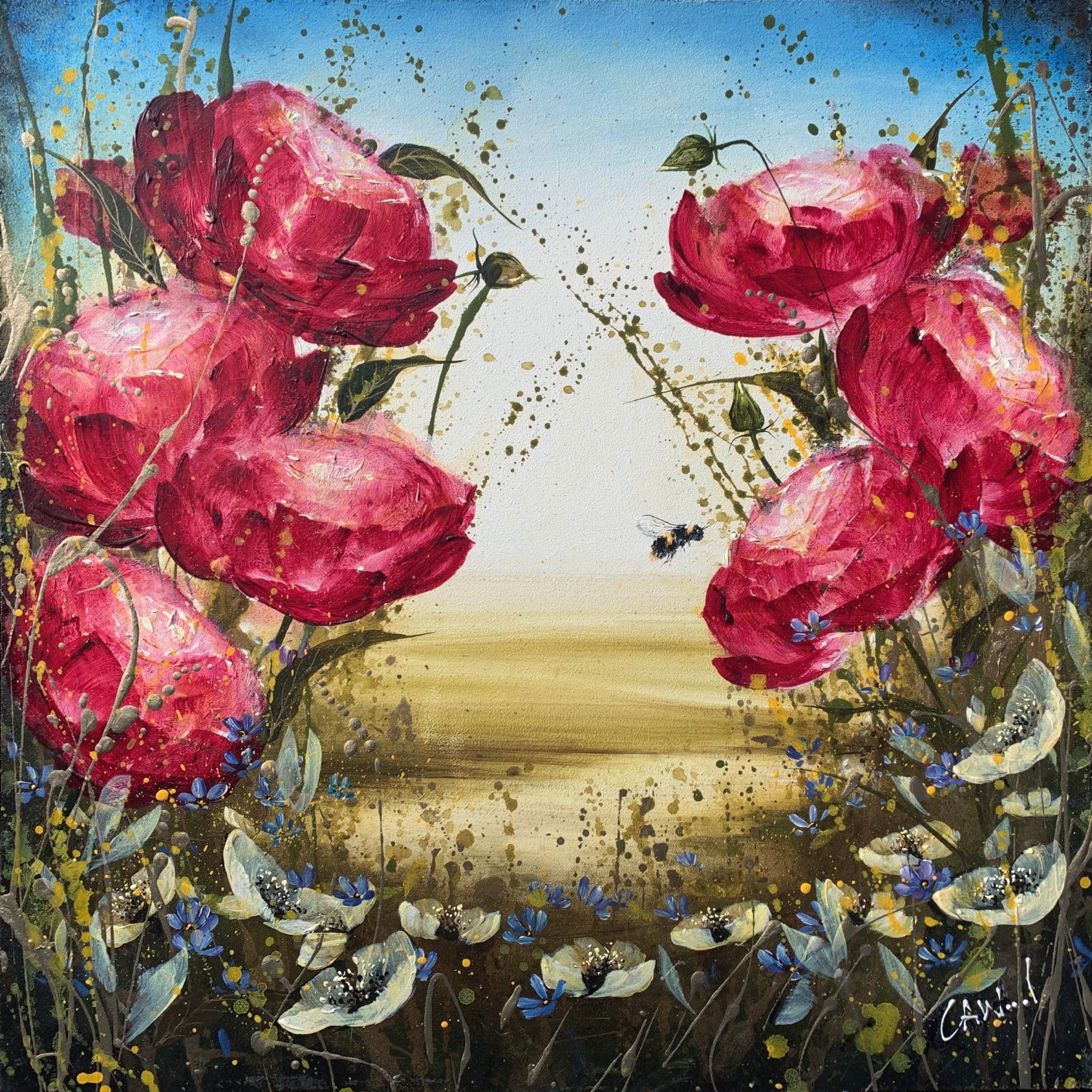 Bee and Roses Floral landscape