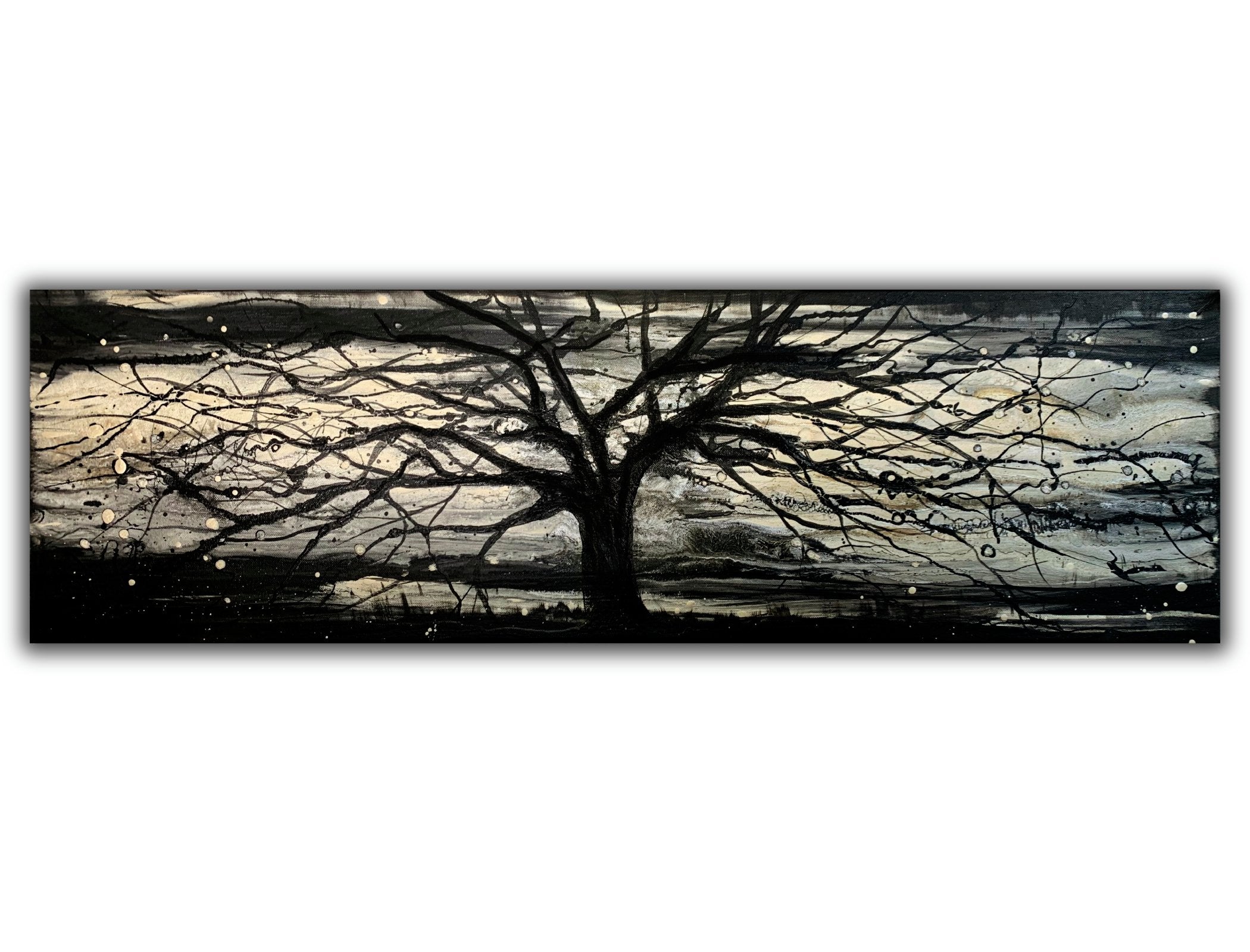 Panoramic Black & Gold Tree Abstract Landscape