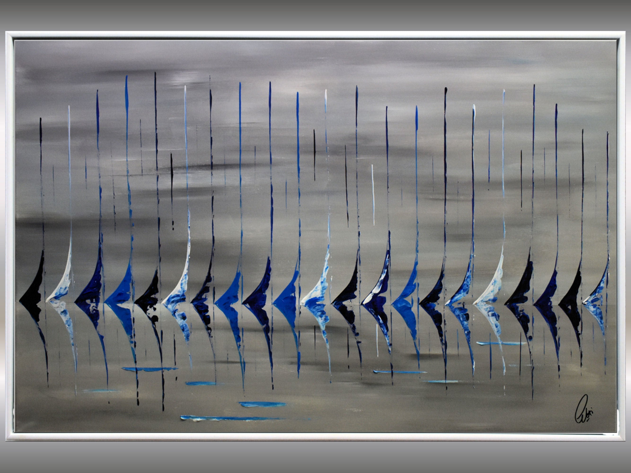 Blue Regatta- Abstract Sailboat Painting in Frame