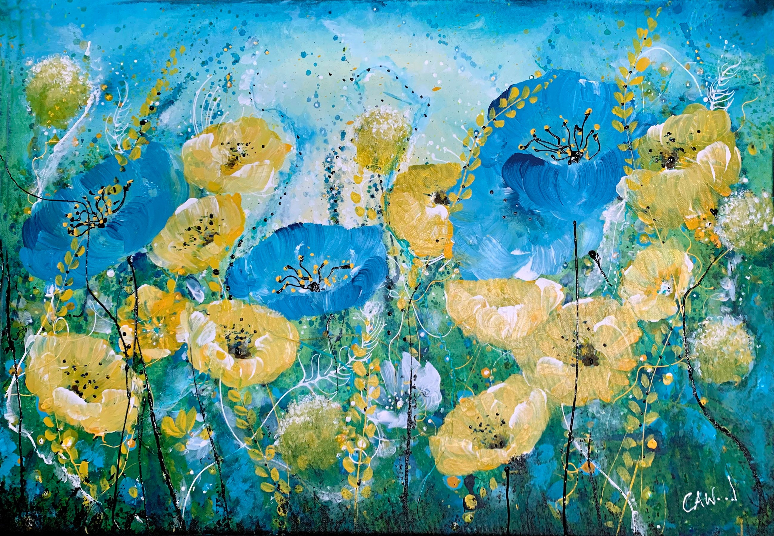 Blue Yellow Garden Poppies