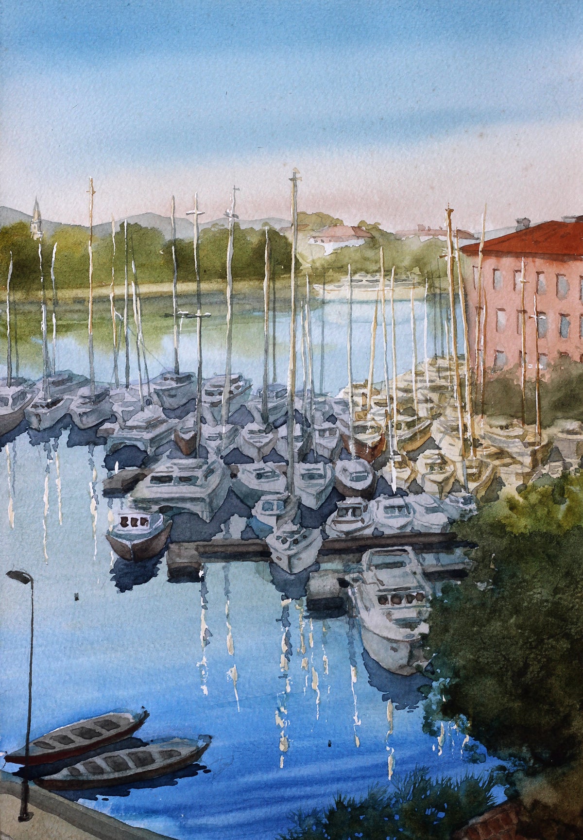 Sailboats Croatia Watercolor Painting