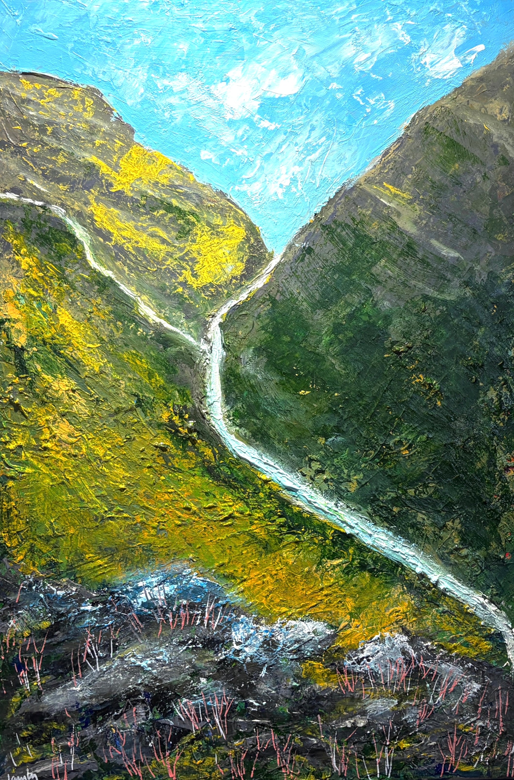 Brecon Beacons Waterfall – Dramatic Welsh Landscape Original Oil Painting