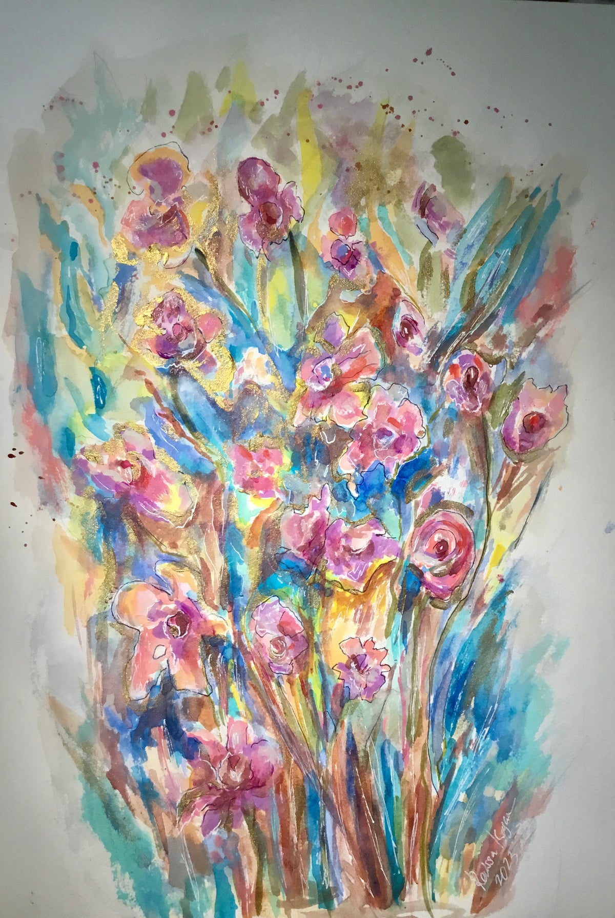Floral fantasy watercolor painting