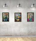 Triptych,set of 3 oil paintings,flowers in vases.