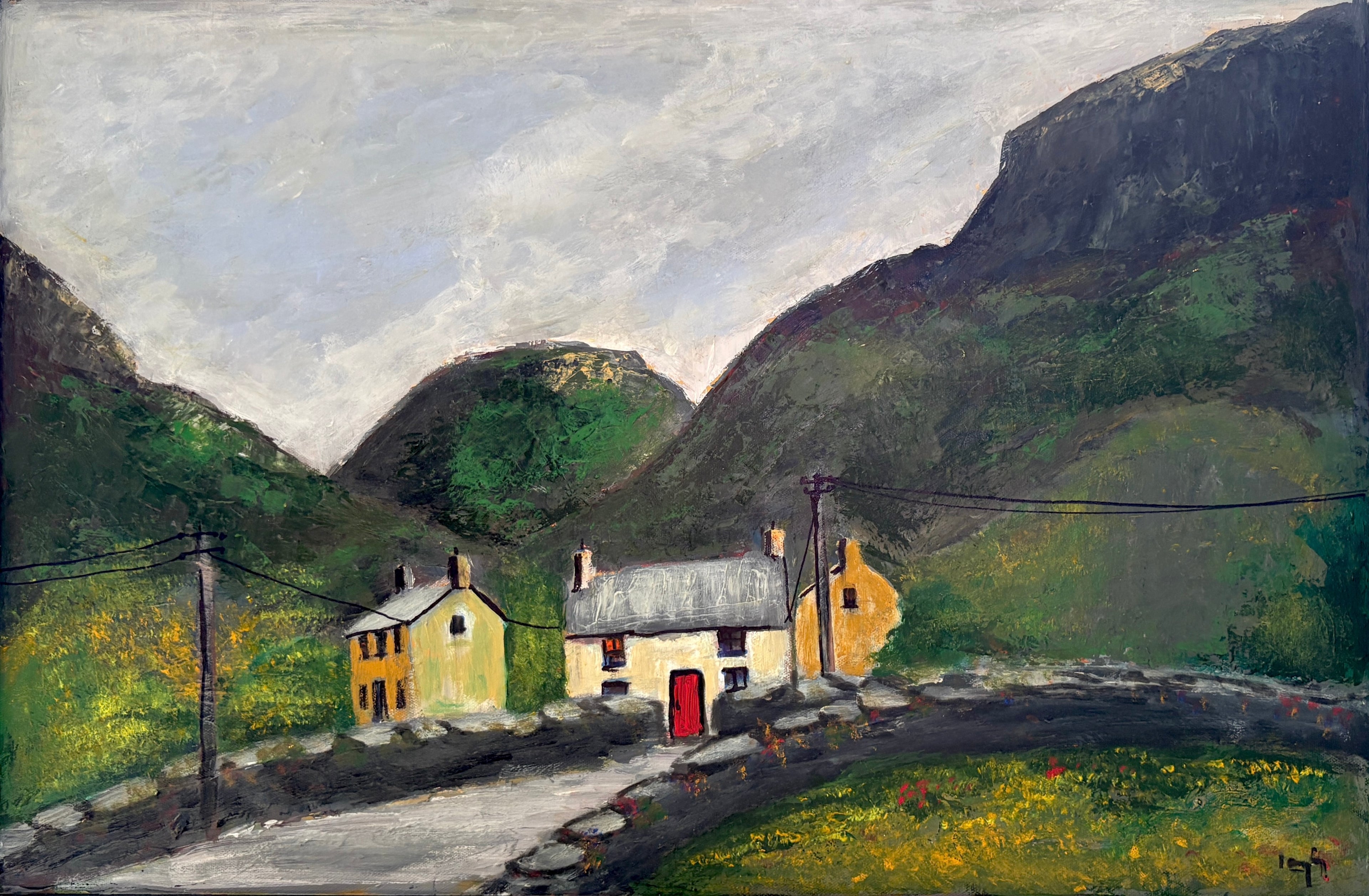 Capel Curig,   Welsh, Kyffin Inspired, Mountain Landscape Original Oil Painting