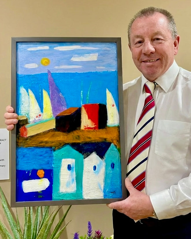 Harbour Bay – Abstract and colourful seascape Original acrylic Painting