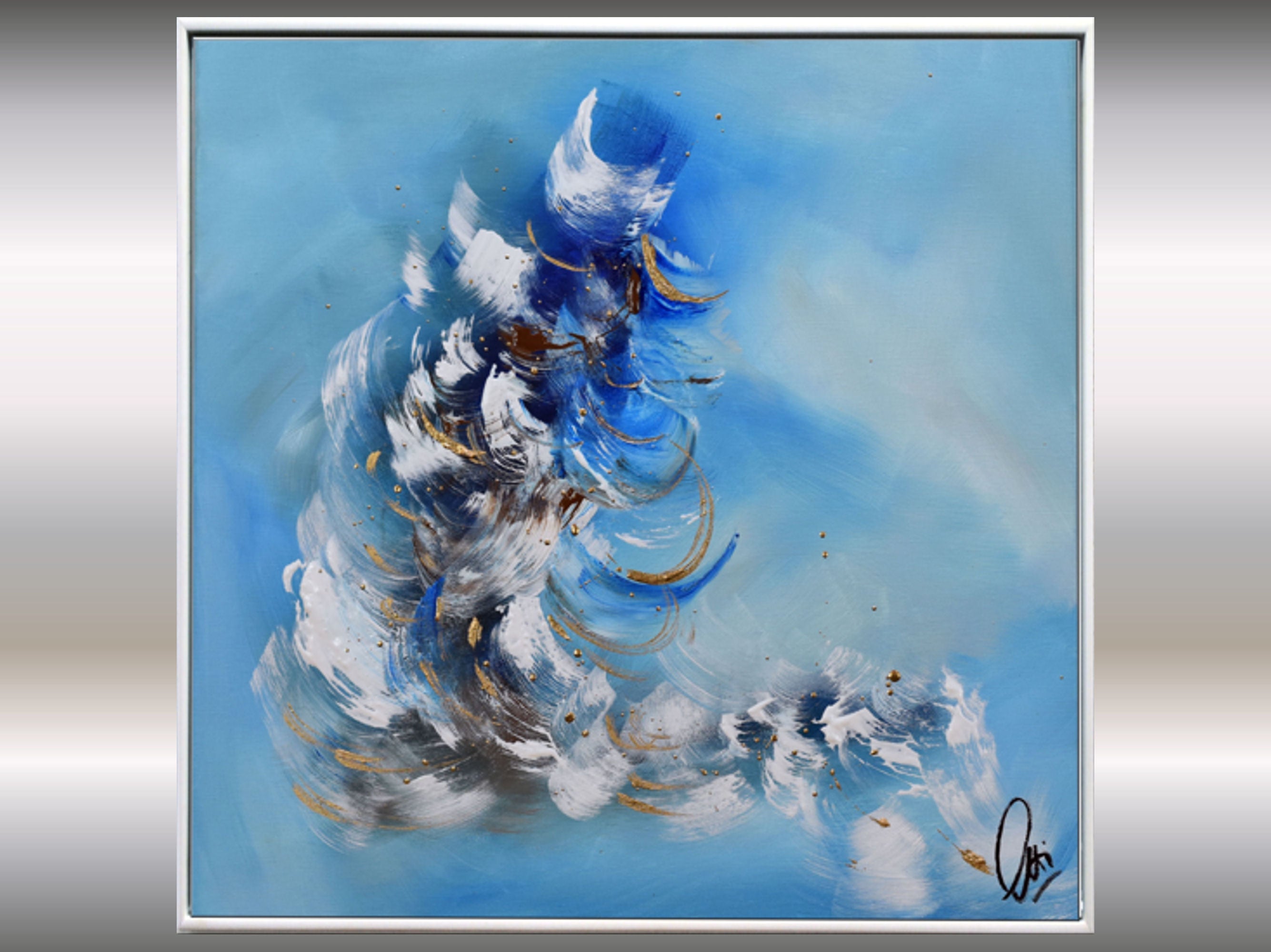 Sky - blue golden abstract art