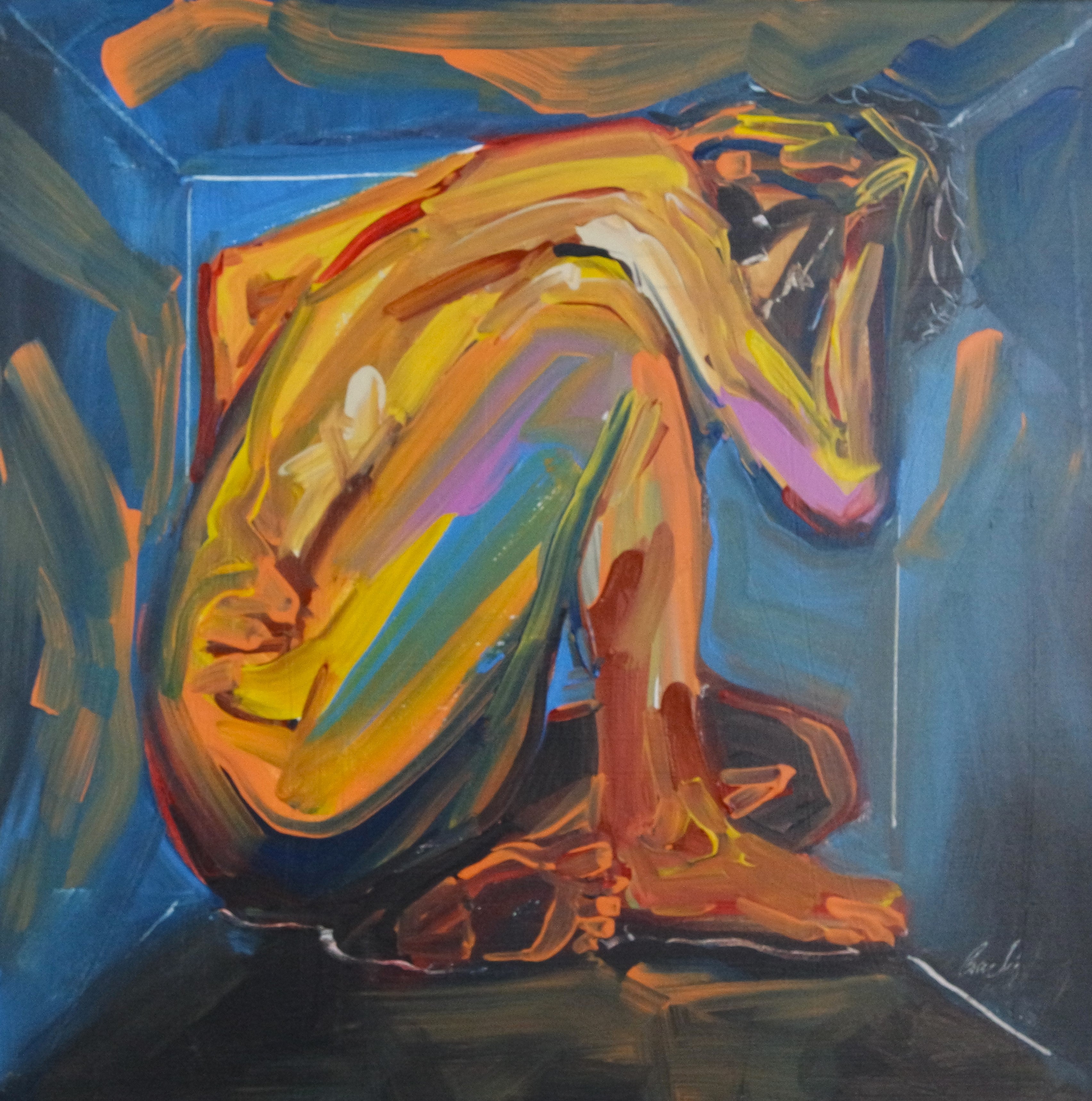 Colourful figurative nude in a box 964
