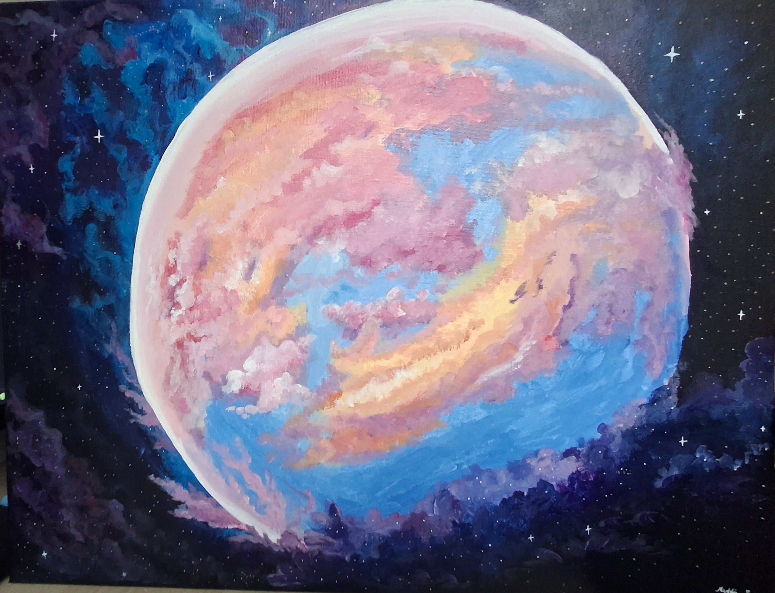 WASP-193b Exoplanet Acrylic Painting – Cotton Candy Planet Sci-Fi Art