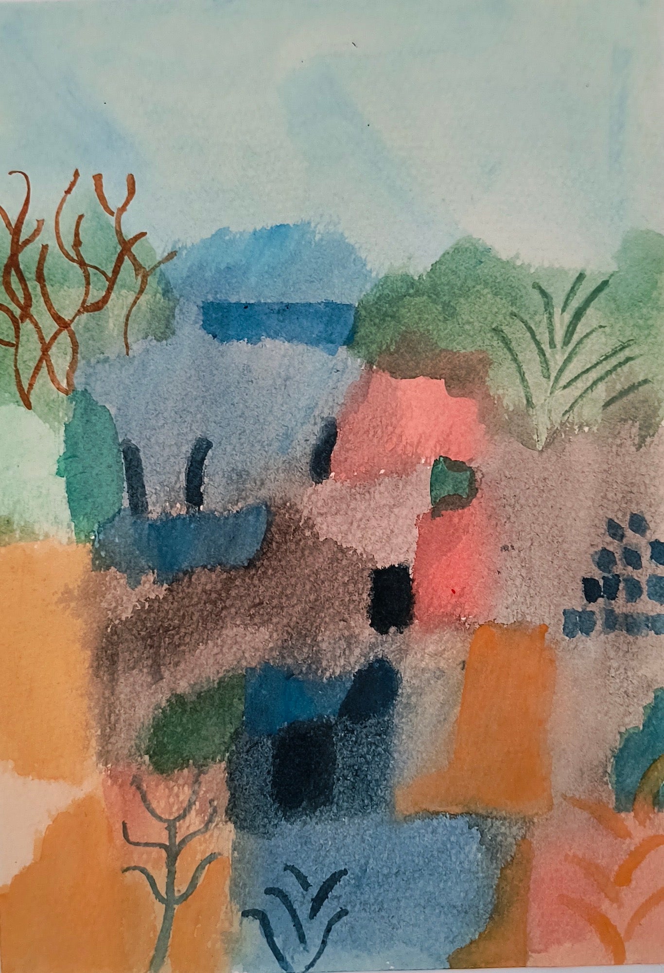 Landscape with green sky