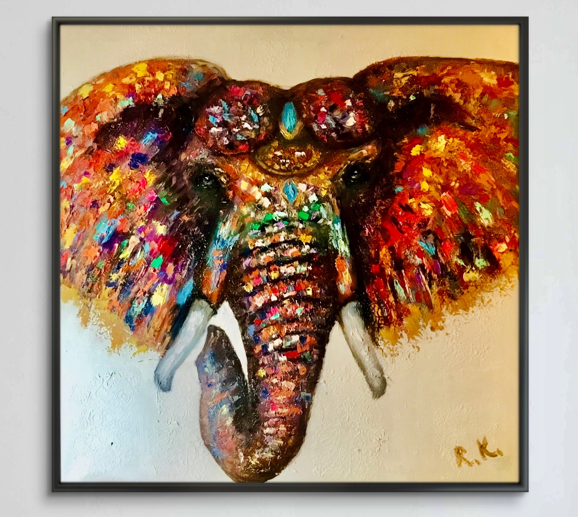 Bright Guardian – Textured Oil Elephant Painting
