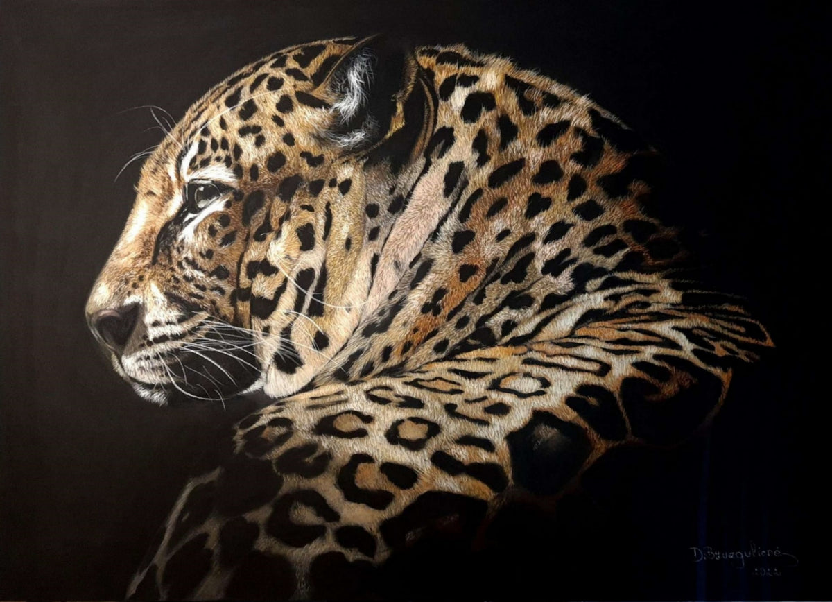 Leopard - Original Large Pastel Painting Wall Decor Portrait ART SIGNED Deimante Bruzguliene