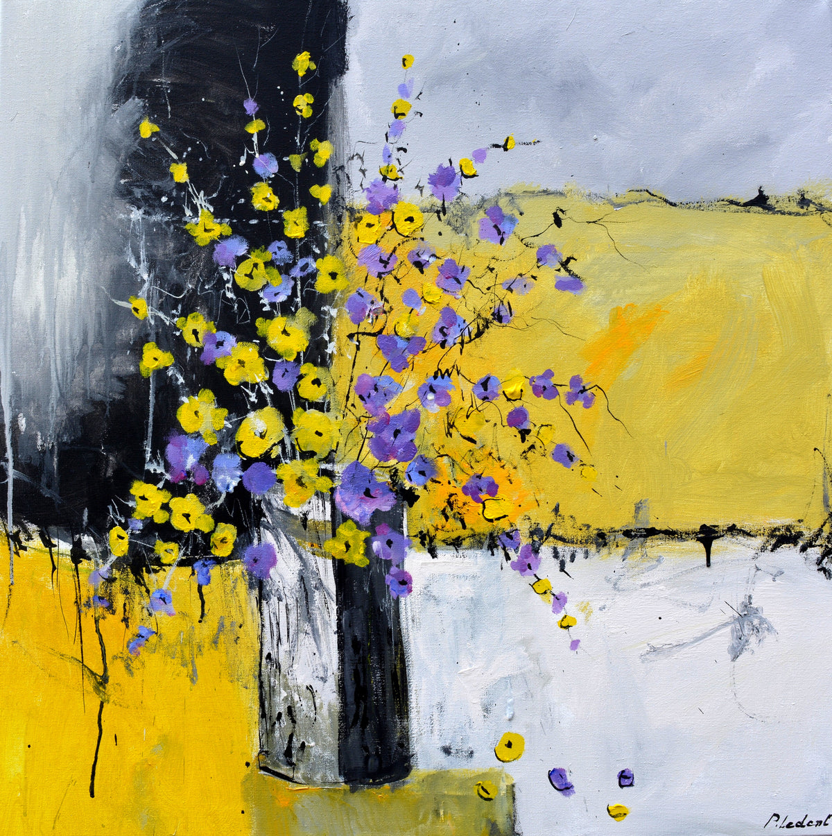 Still life , yellow and purple