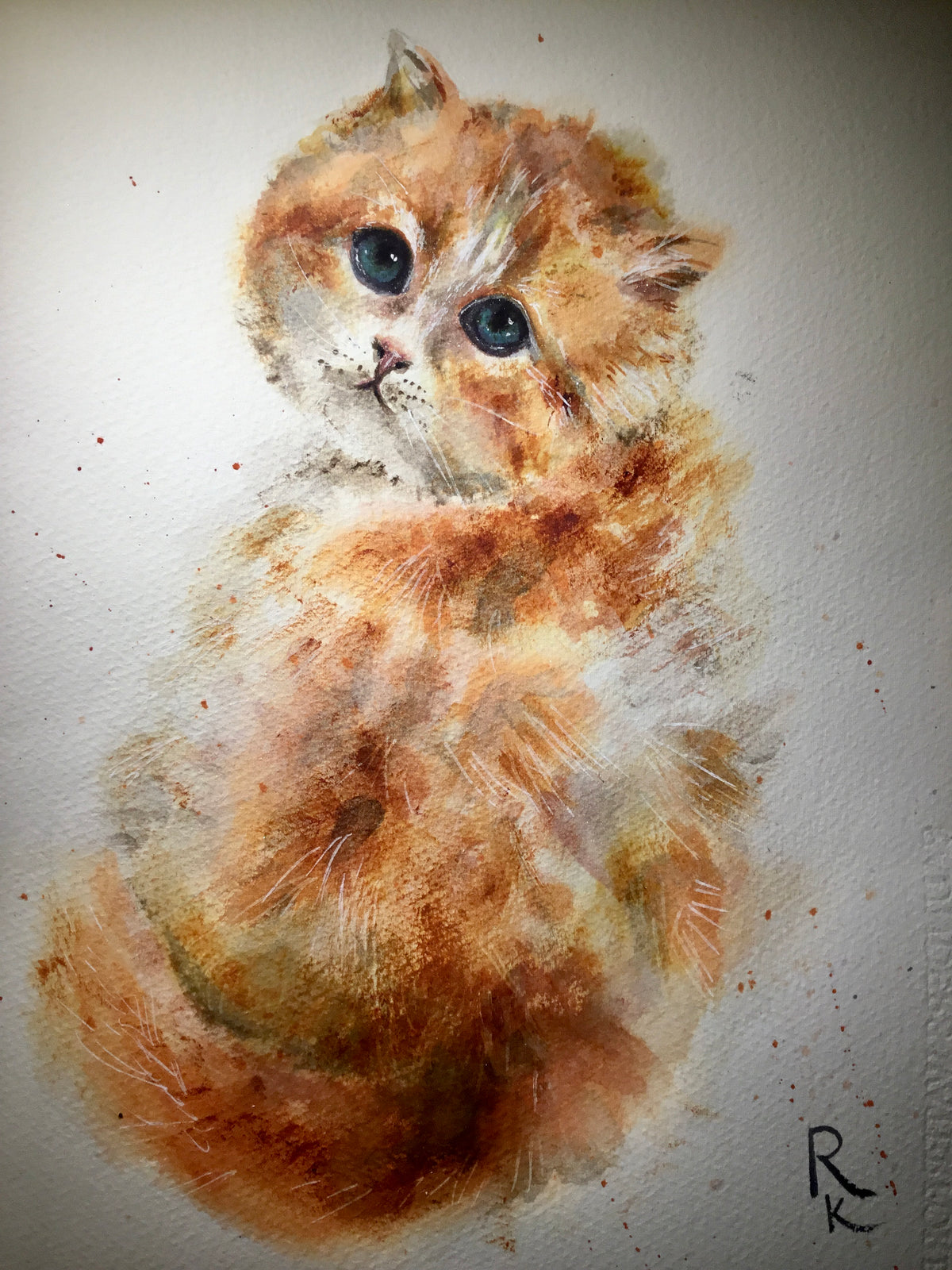 Ginger cat watercolor painting