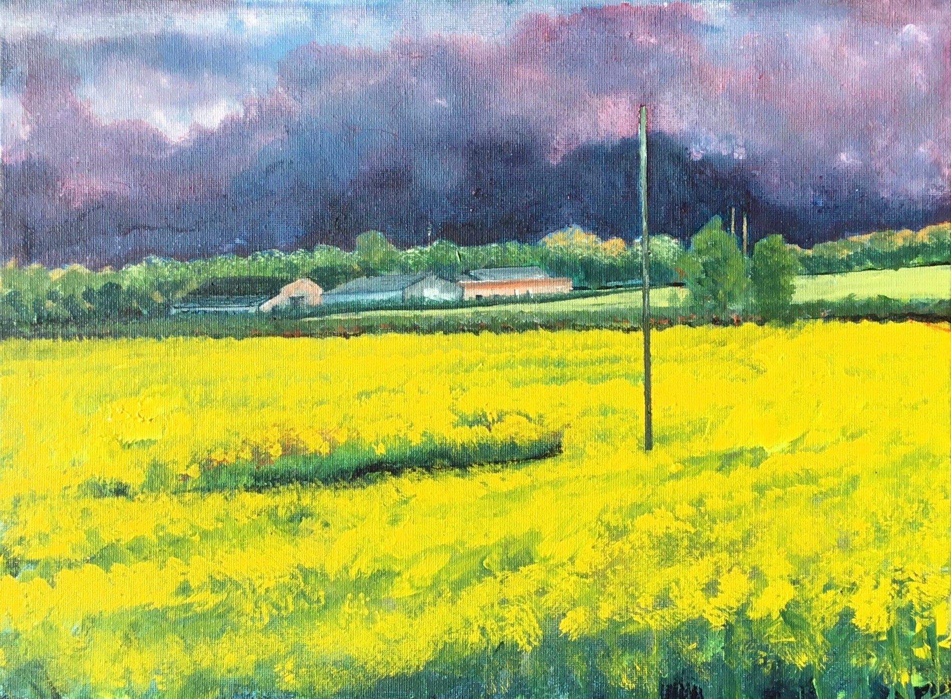 Farm with dark sky