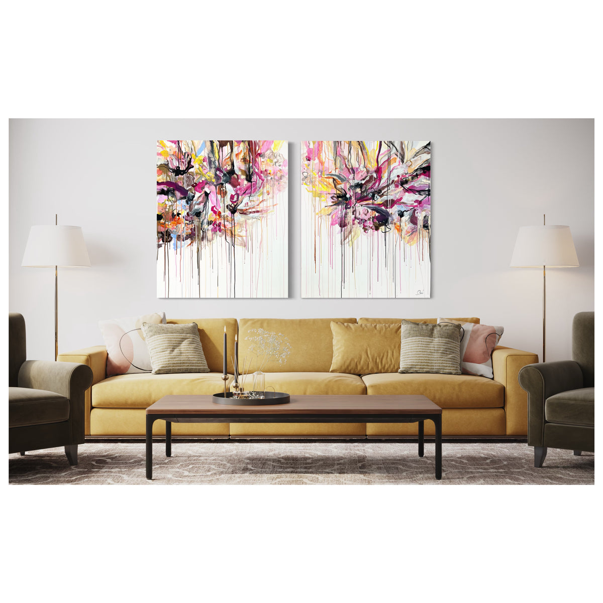 Floral cascade - Large abstract painting