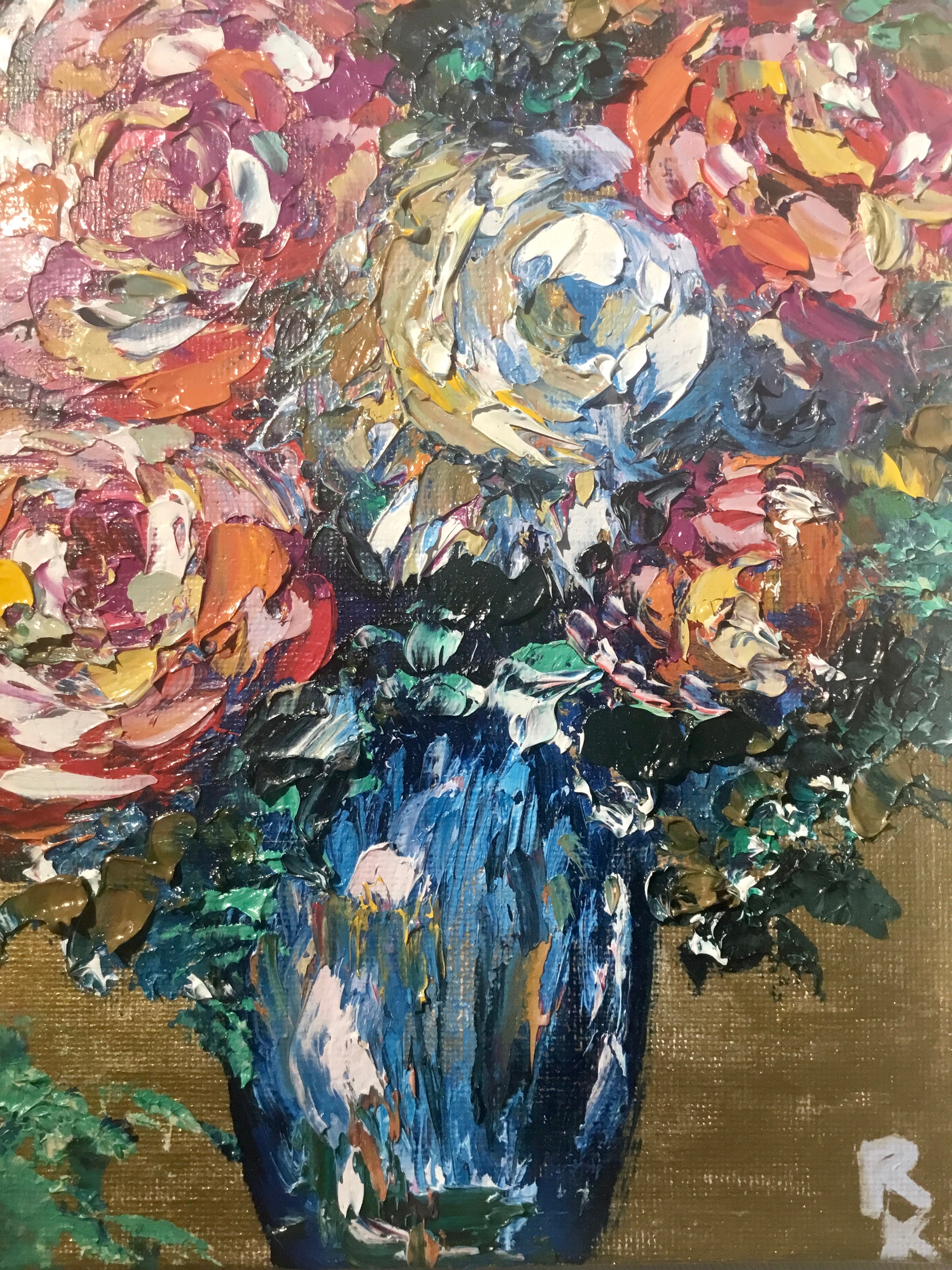 Colourful flowers oil painting
