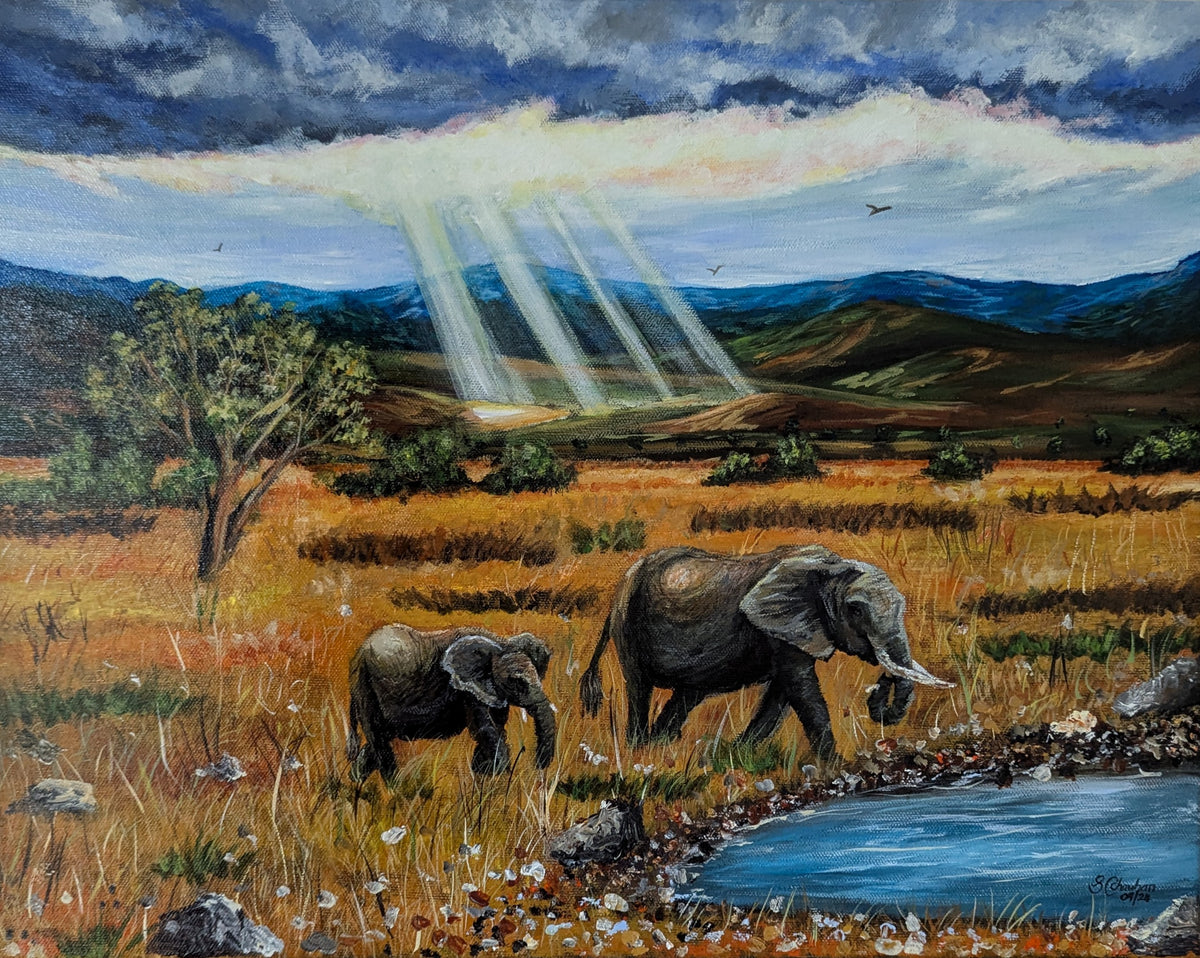 Elephants in landscape