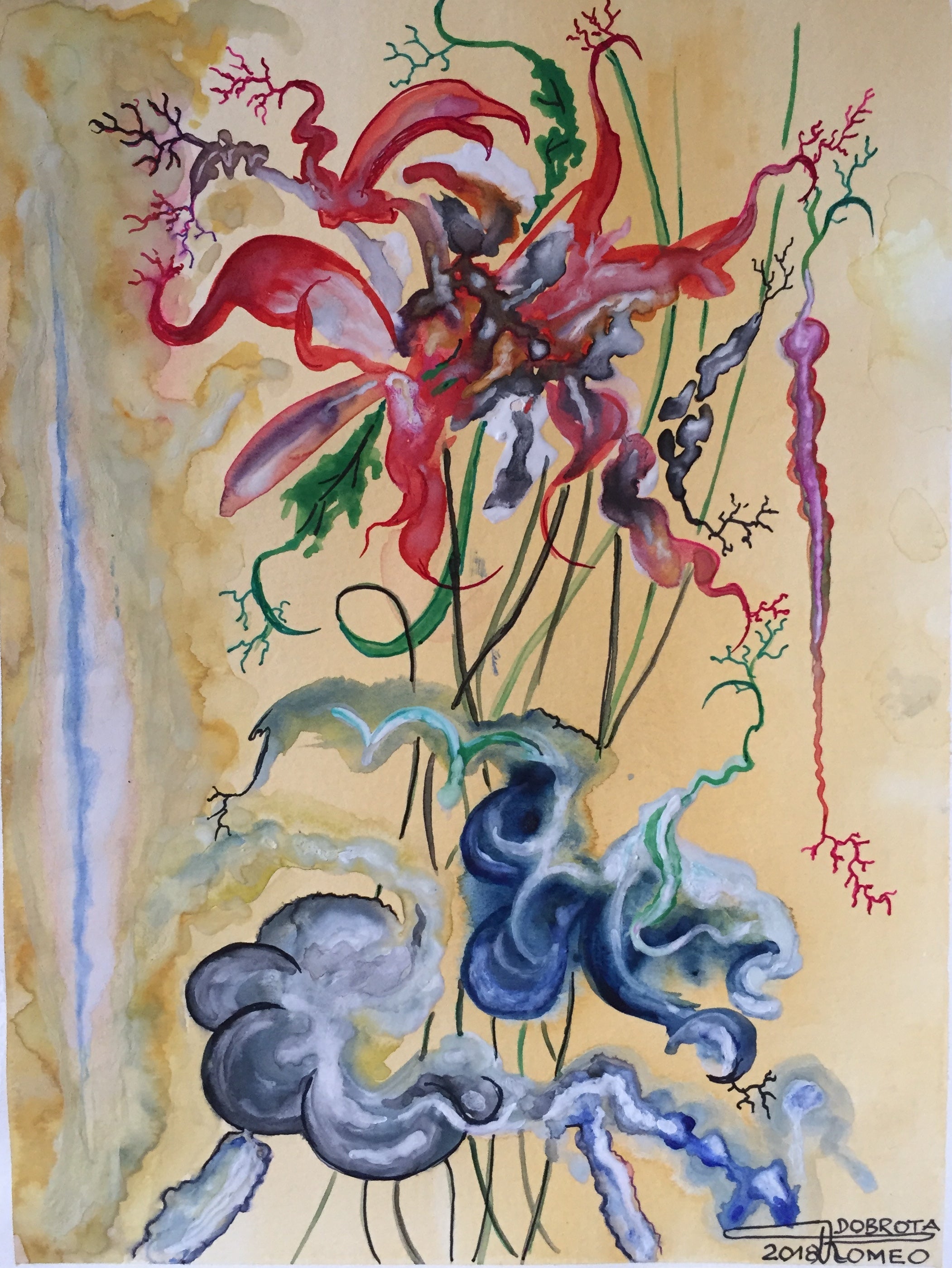 Exotic Flowers 1, 12x9 inch, Water colors SKU 4013