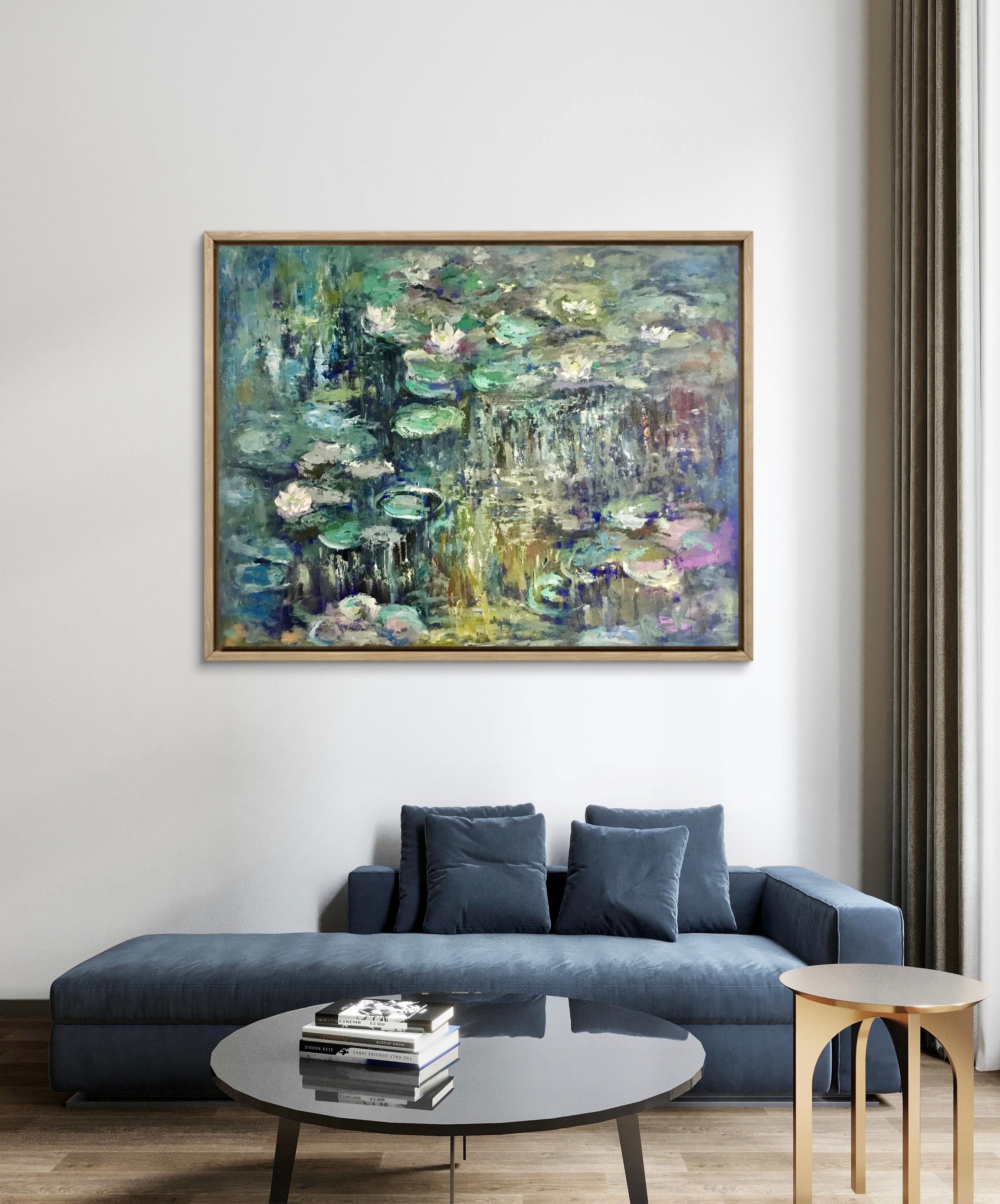 Waterlilies Pond Oil Painting – Monet Inspired Impressionist Art – Large 70×90 cm Unstretched Canvas