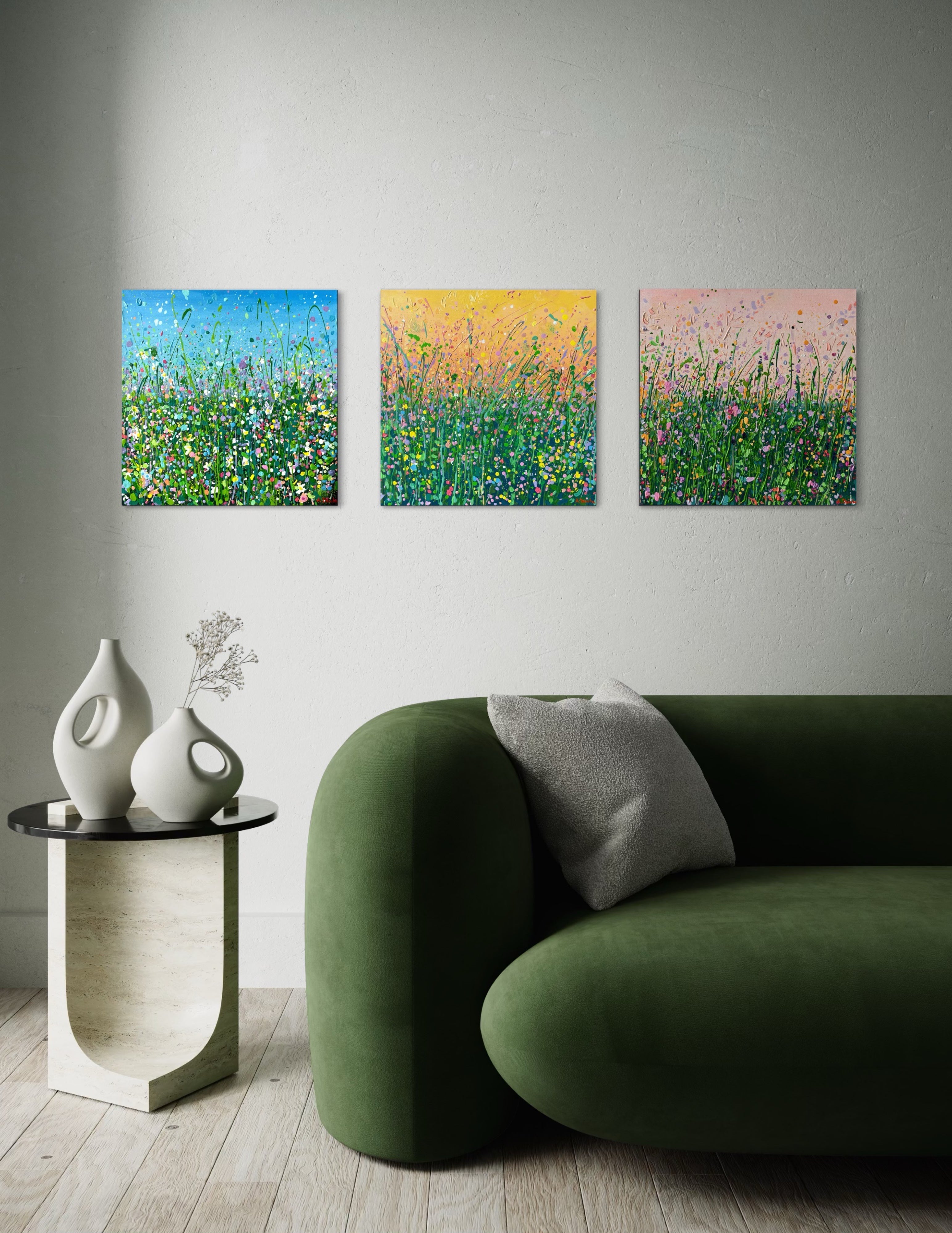 Meadow Dawn to Dusk / triptych