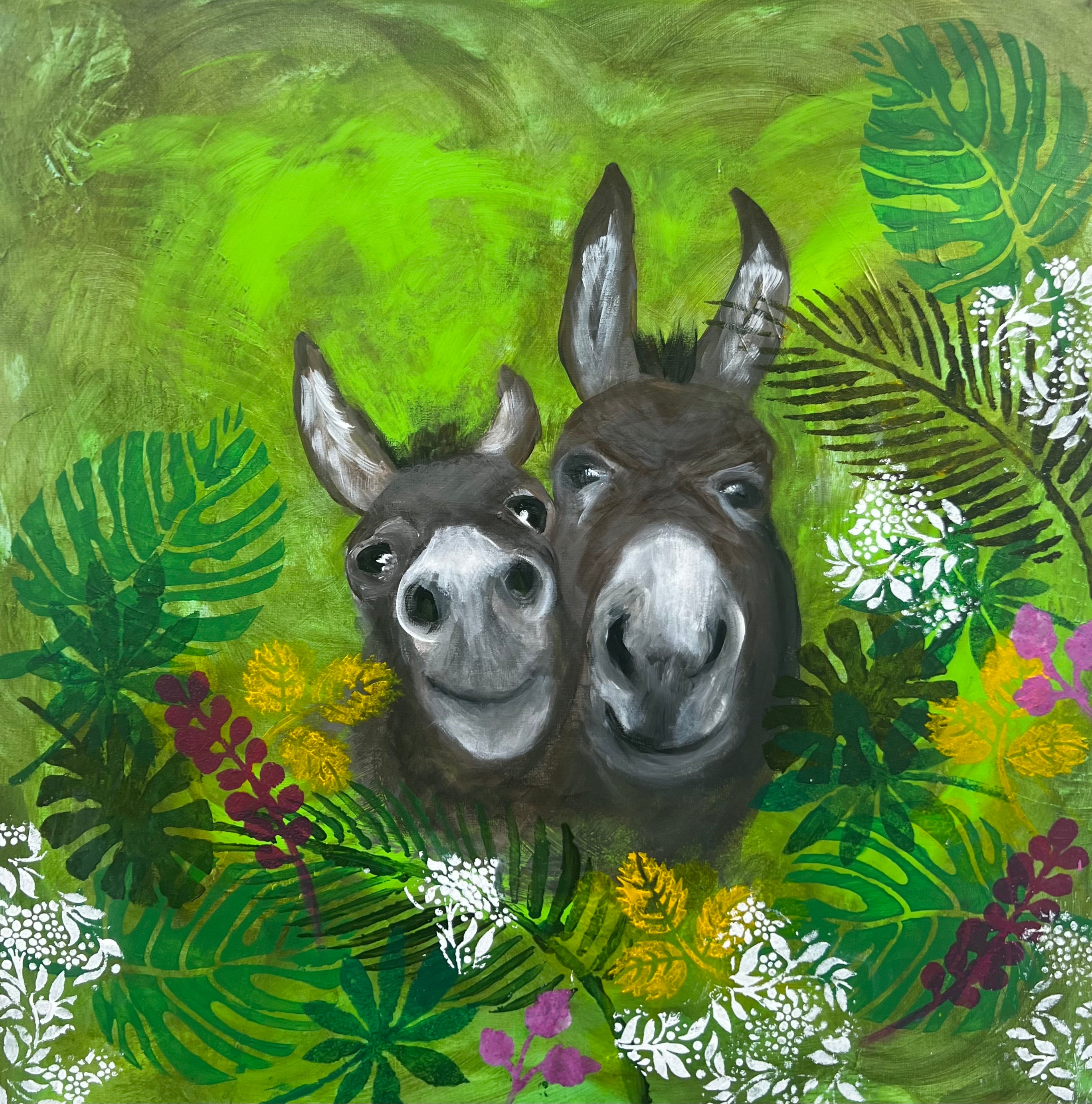 Donkeys pause for a moment