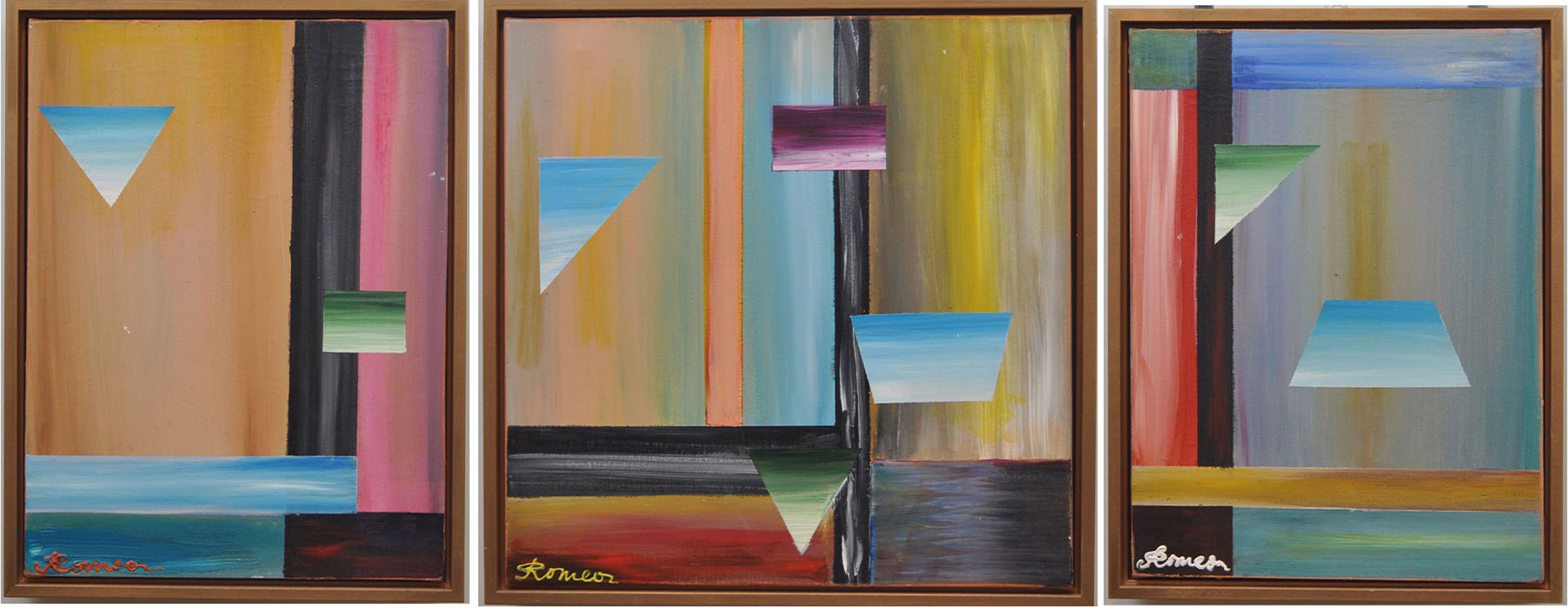 Geometry, acrylic on canvas, 16x40 inch (1x16x16, 2x12x16 inch), SKU 1089