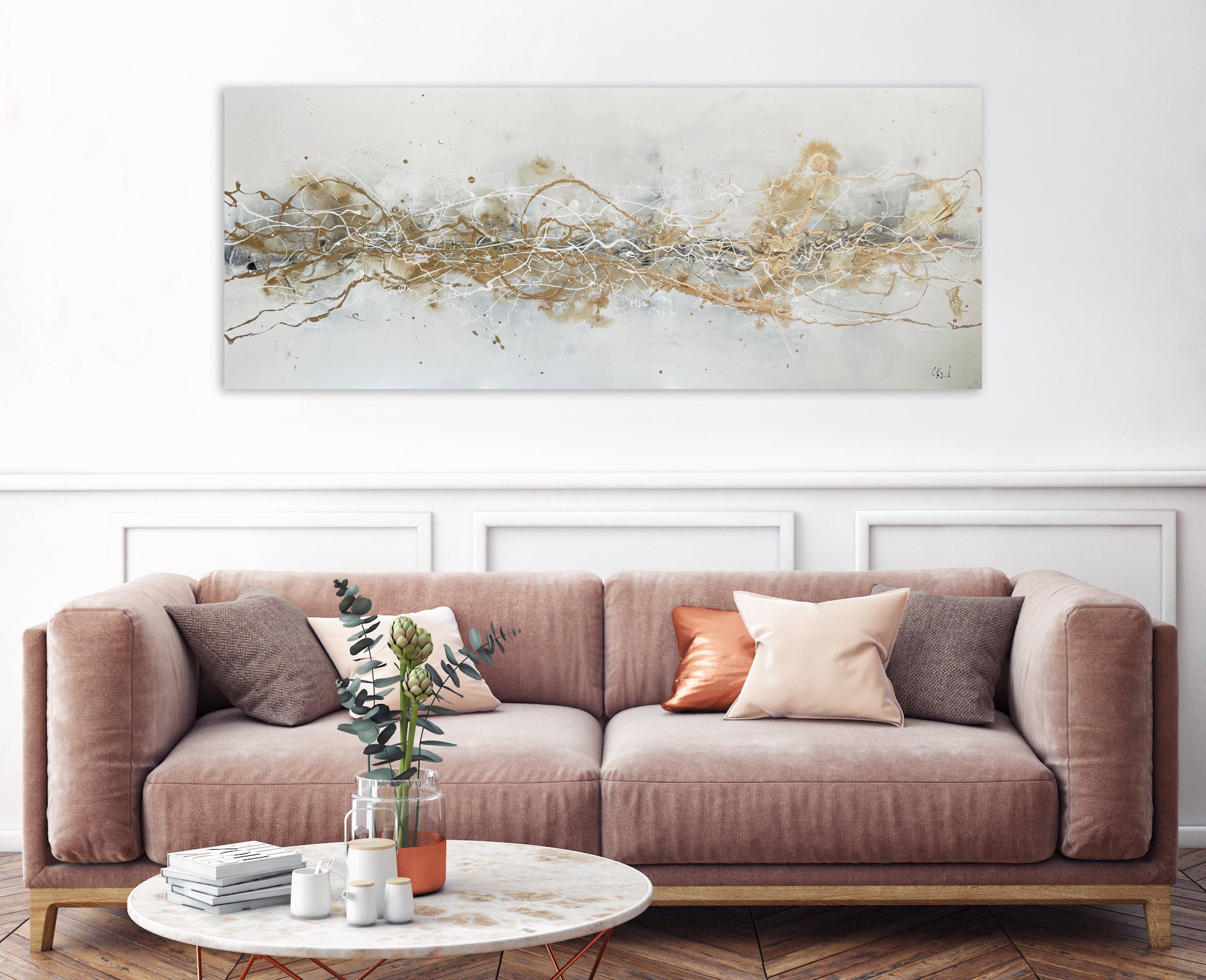 To the moon and back - gold abstract xl