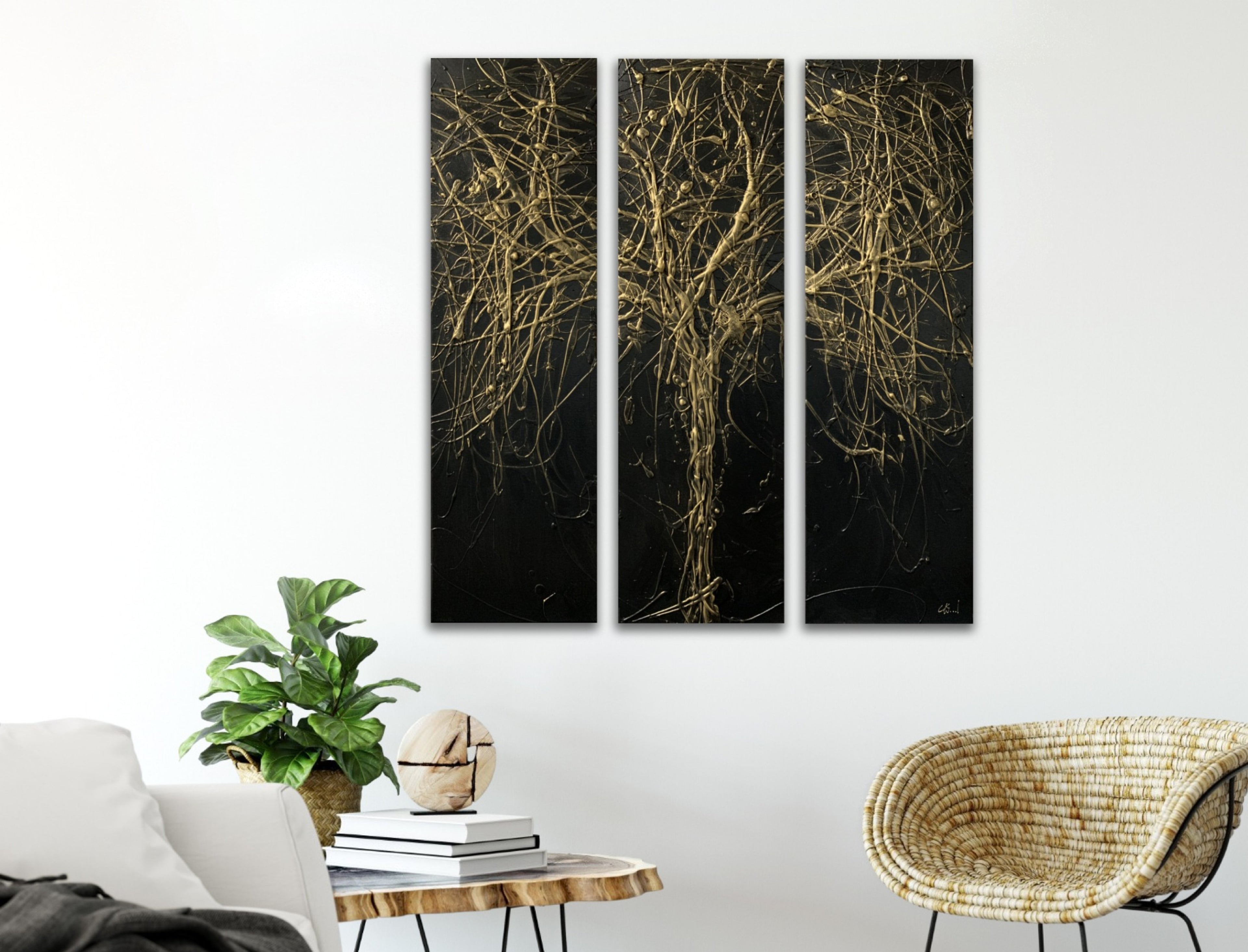 Large Black & Gold Wall sculpture - tree
