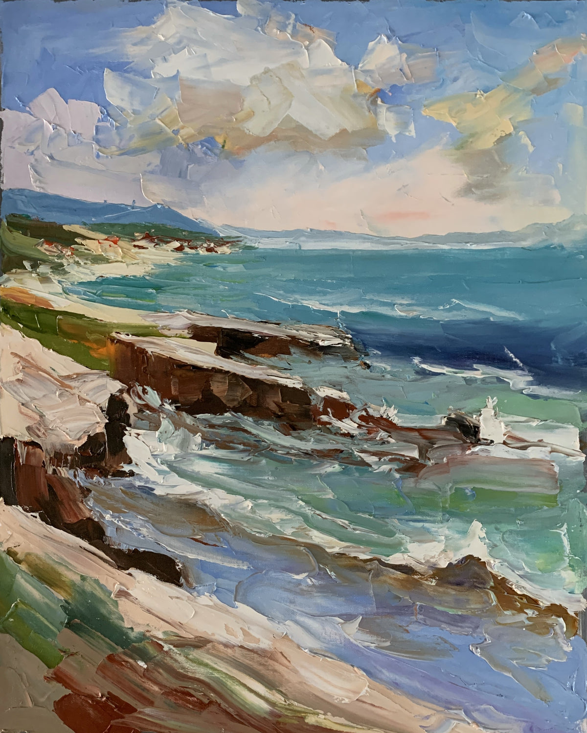 Rocks by the ocean. Seascape oil painting