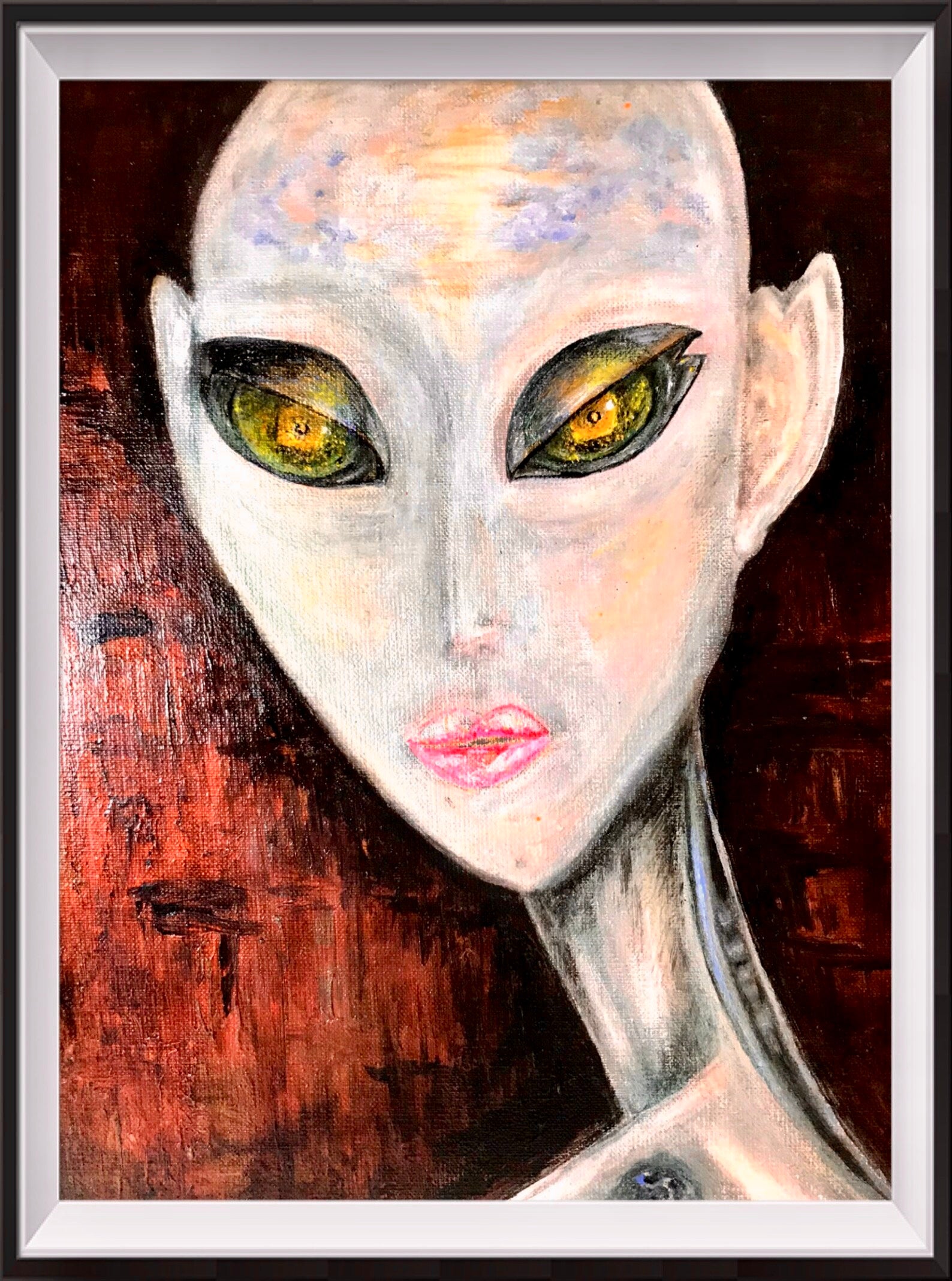 Original,one of a kind,Alien portrait on stretched canvas