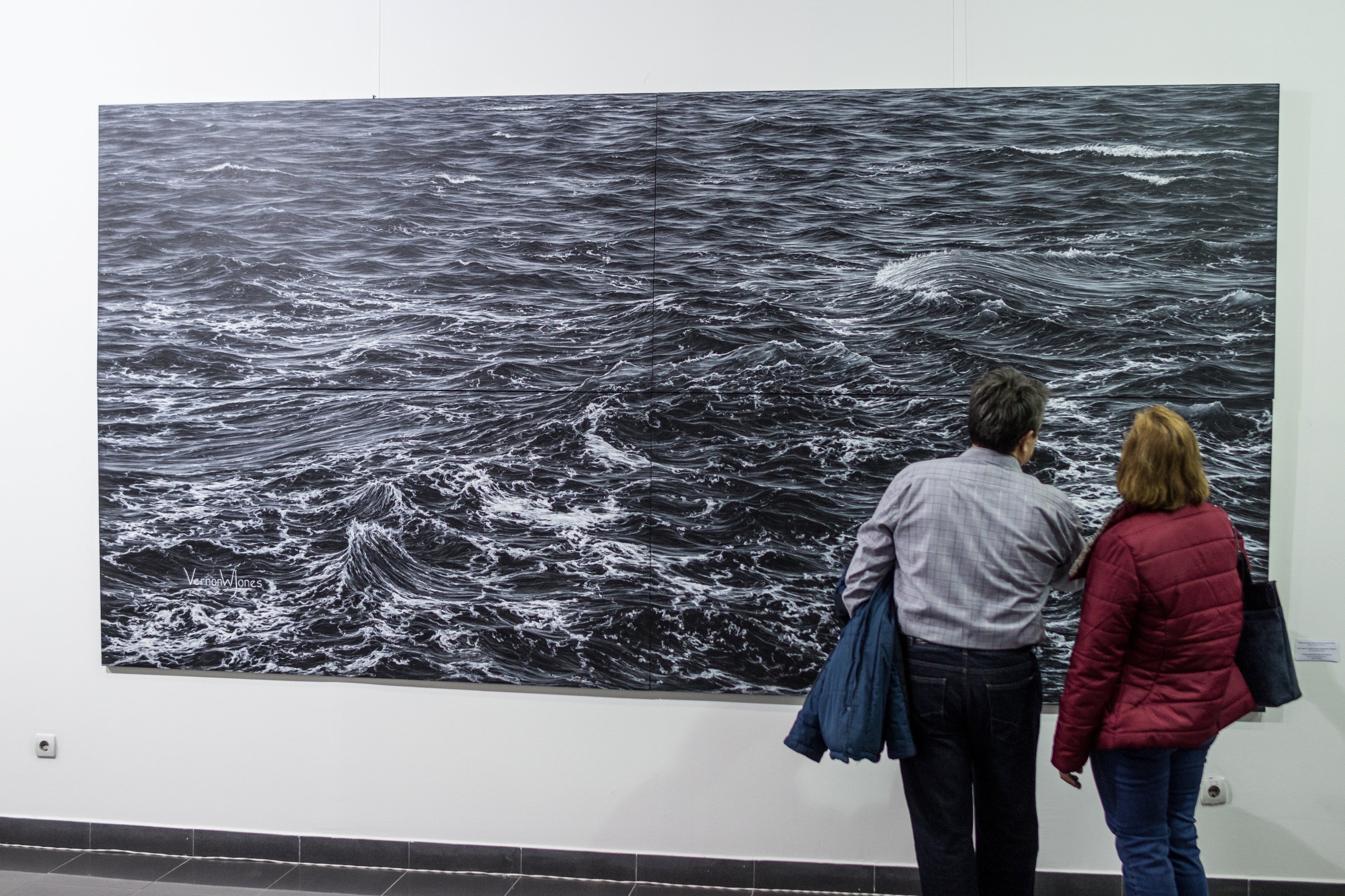 "Rough sea battling the rock wall at Ogmore" (Tetraptych)