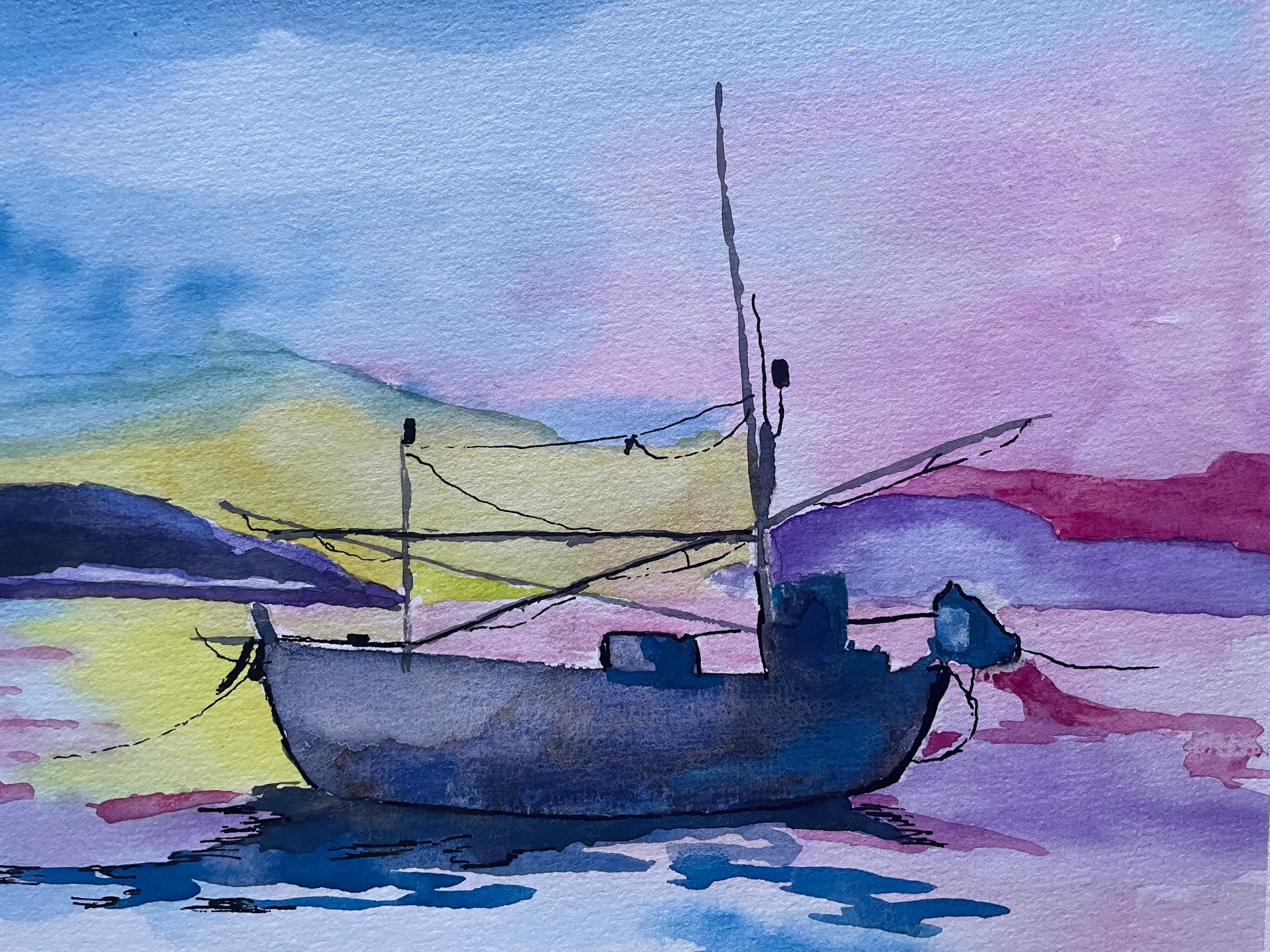 A Fishing Boat at Sunset