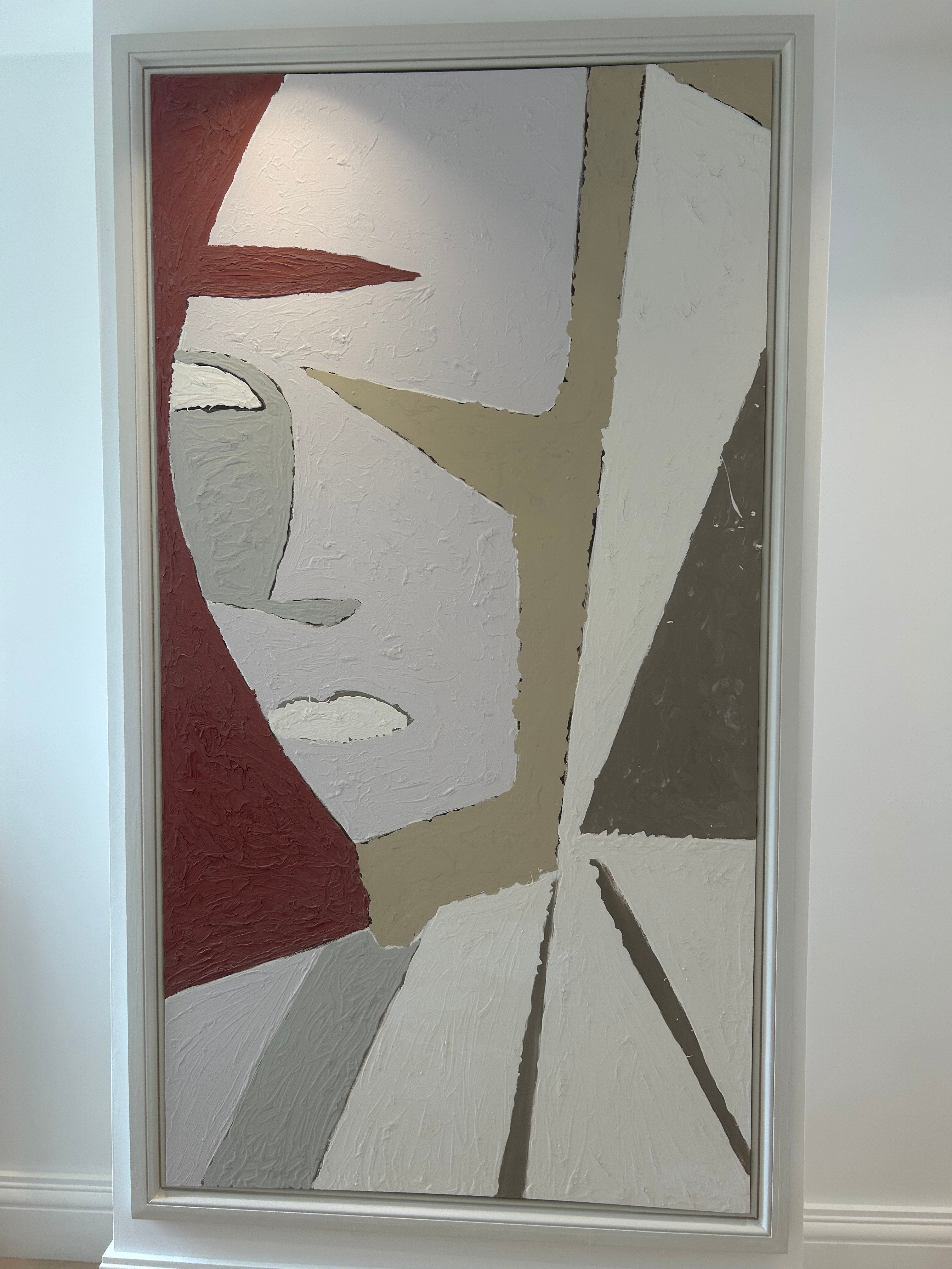 Extra large abstract face on canvas. Framed.