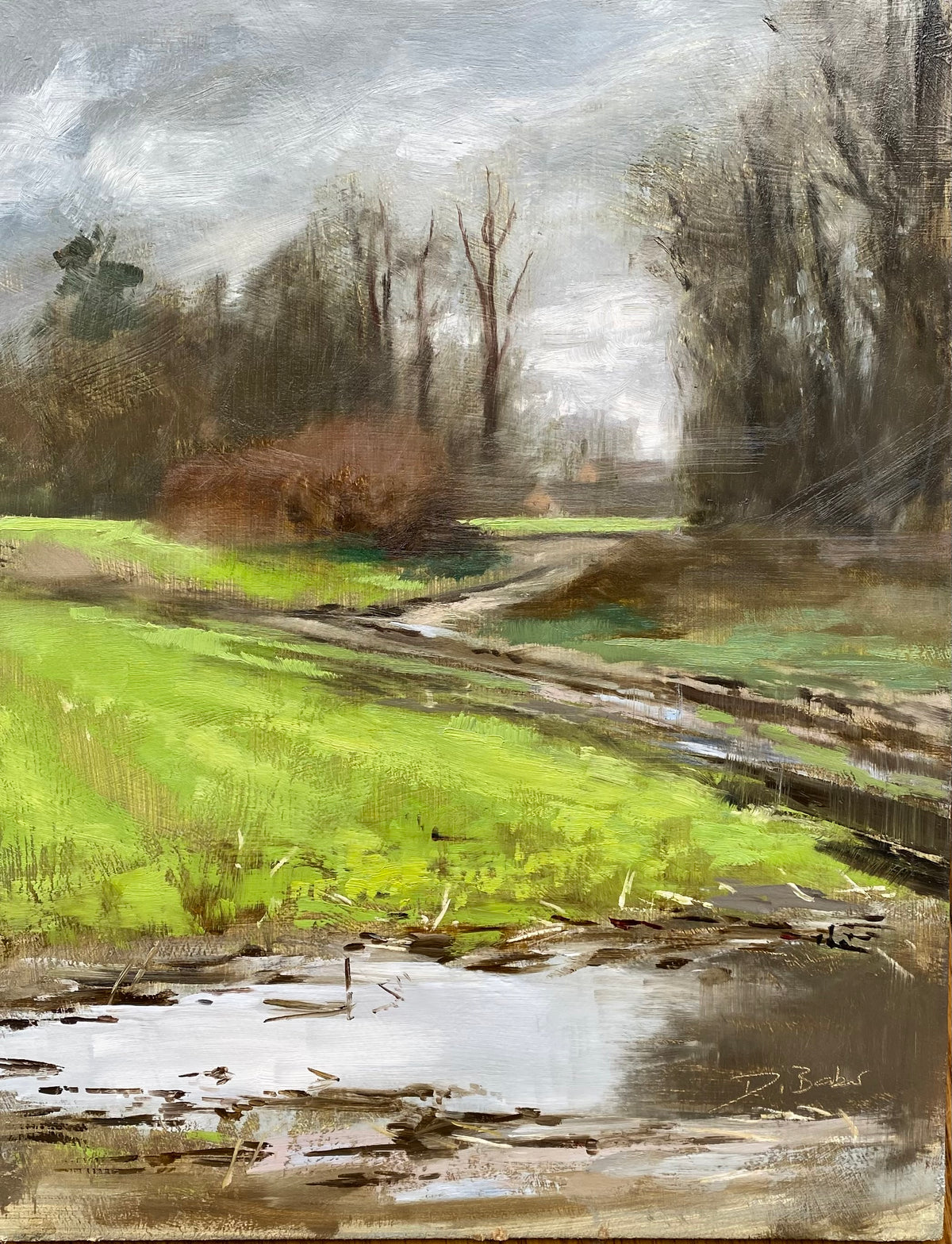 Flooded Cheshire Field - plein air painting