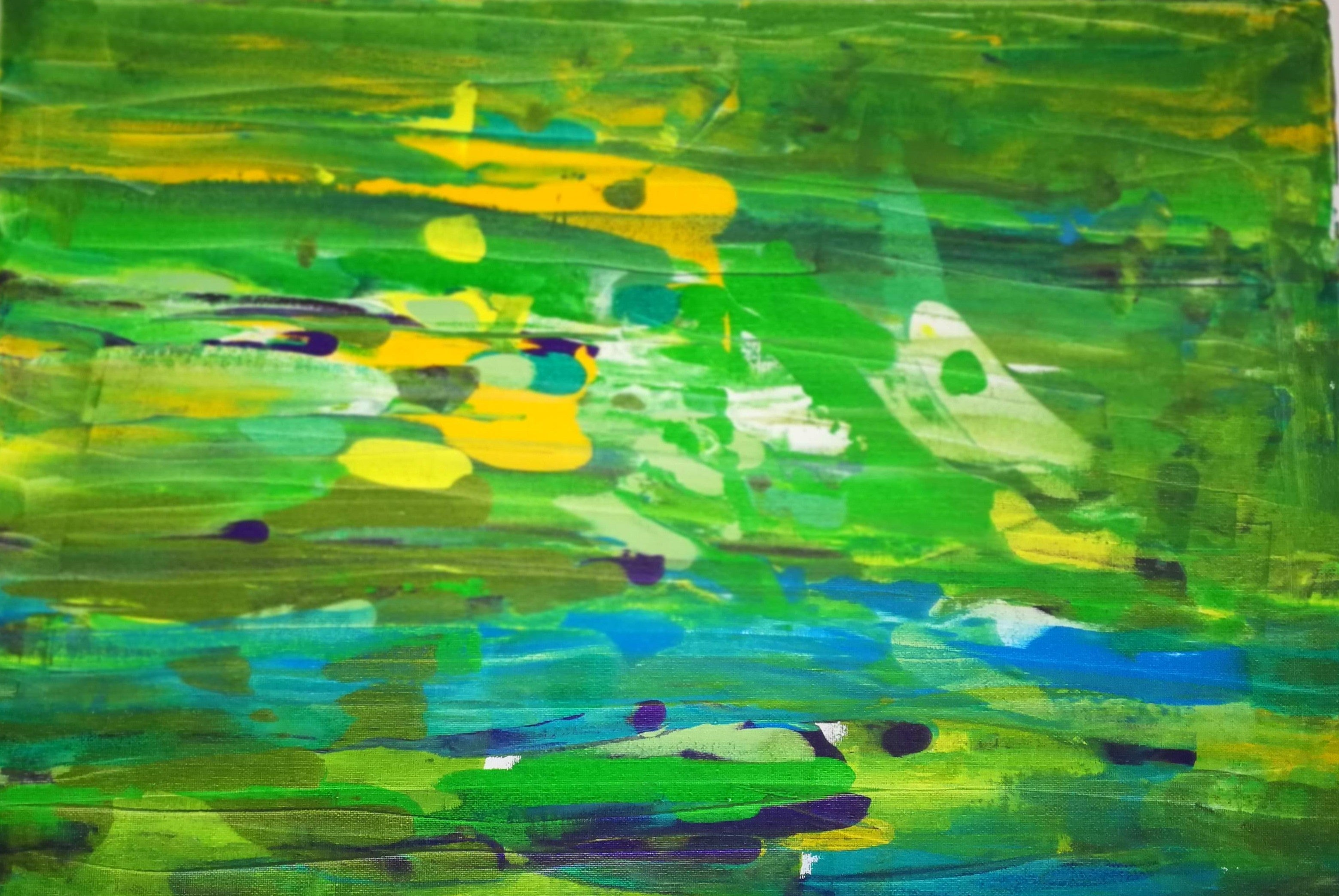 Lifeforce Abstract Landscape Painting, Green and Blue Nature Inspired Wall Art, Modern Botanical Canvas Decor, Organic Expressionism Art