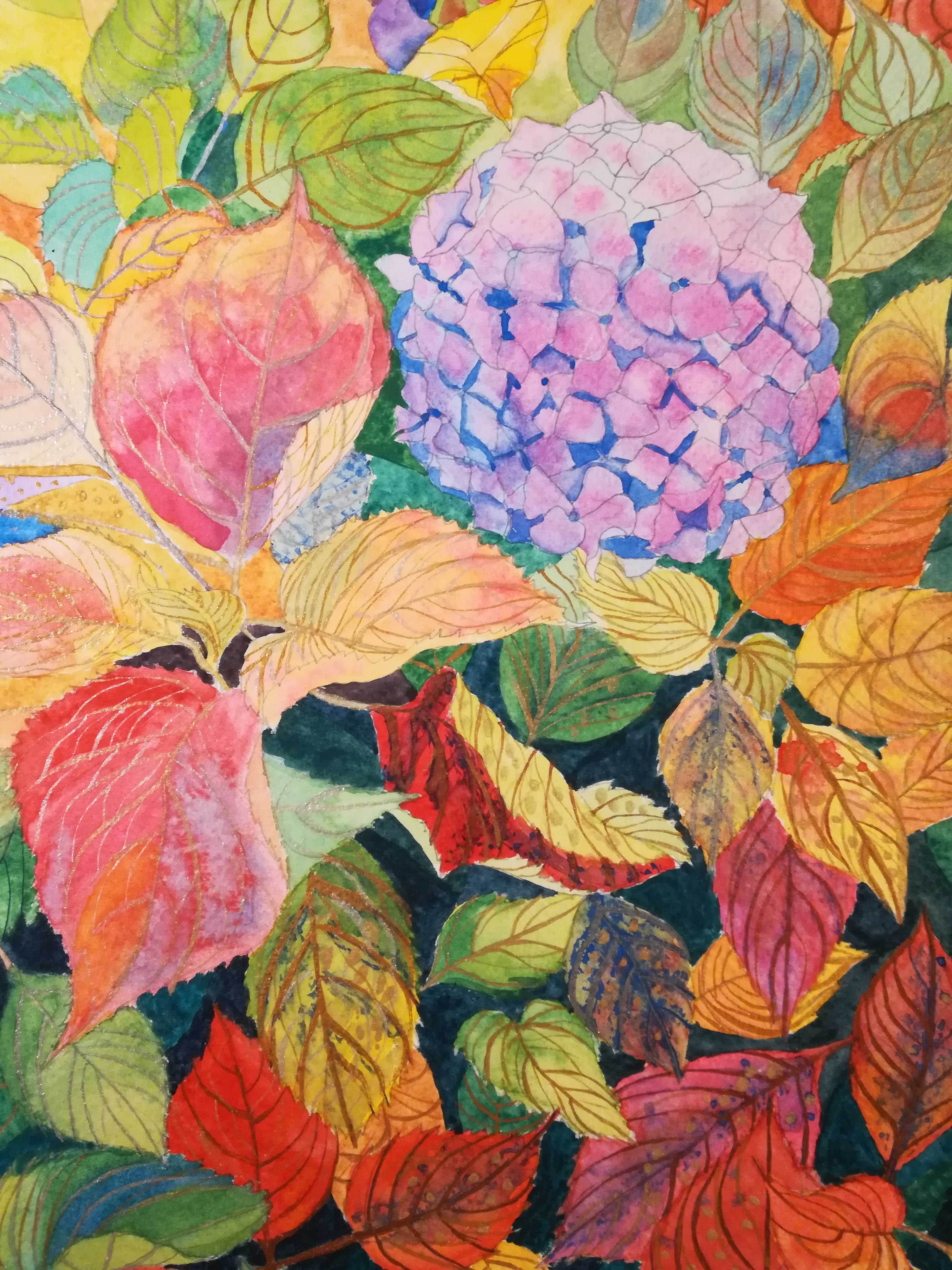 Autumnal hydrangeas watercolour