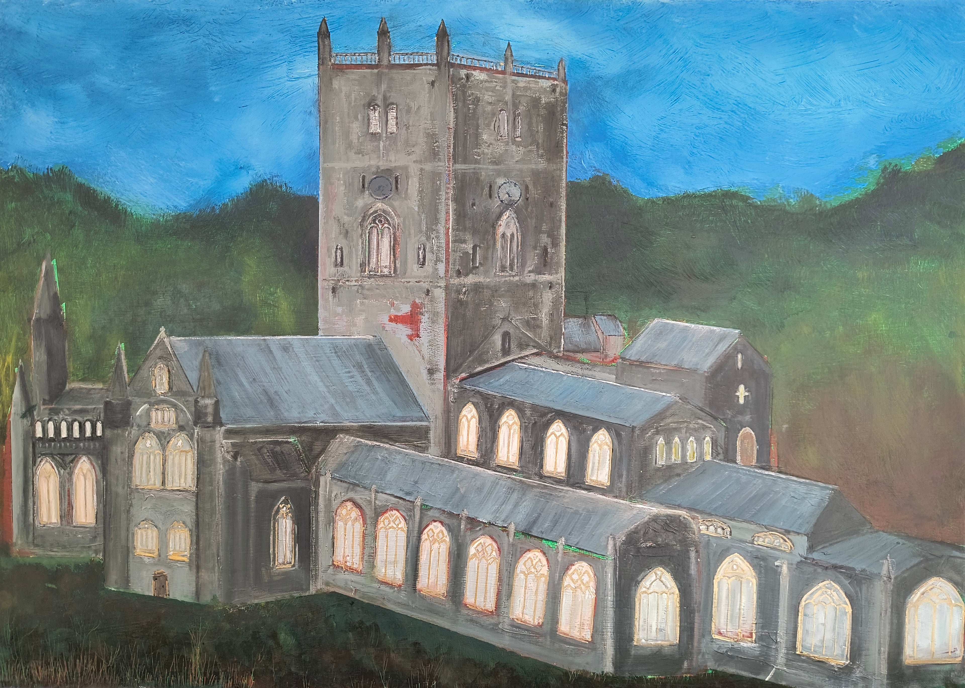 St David`s Cathedral Pembrokeshire at dusk
