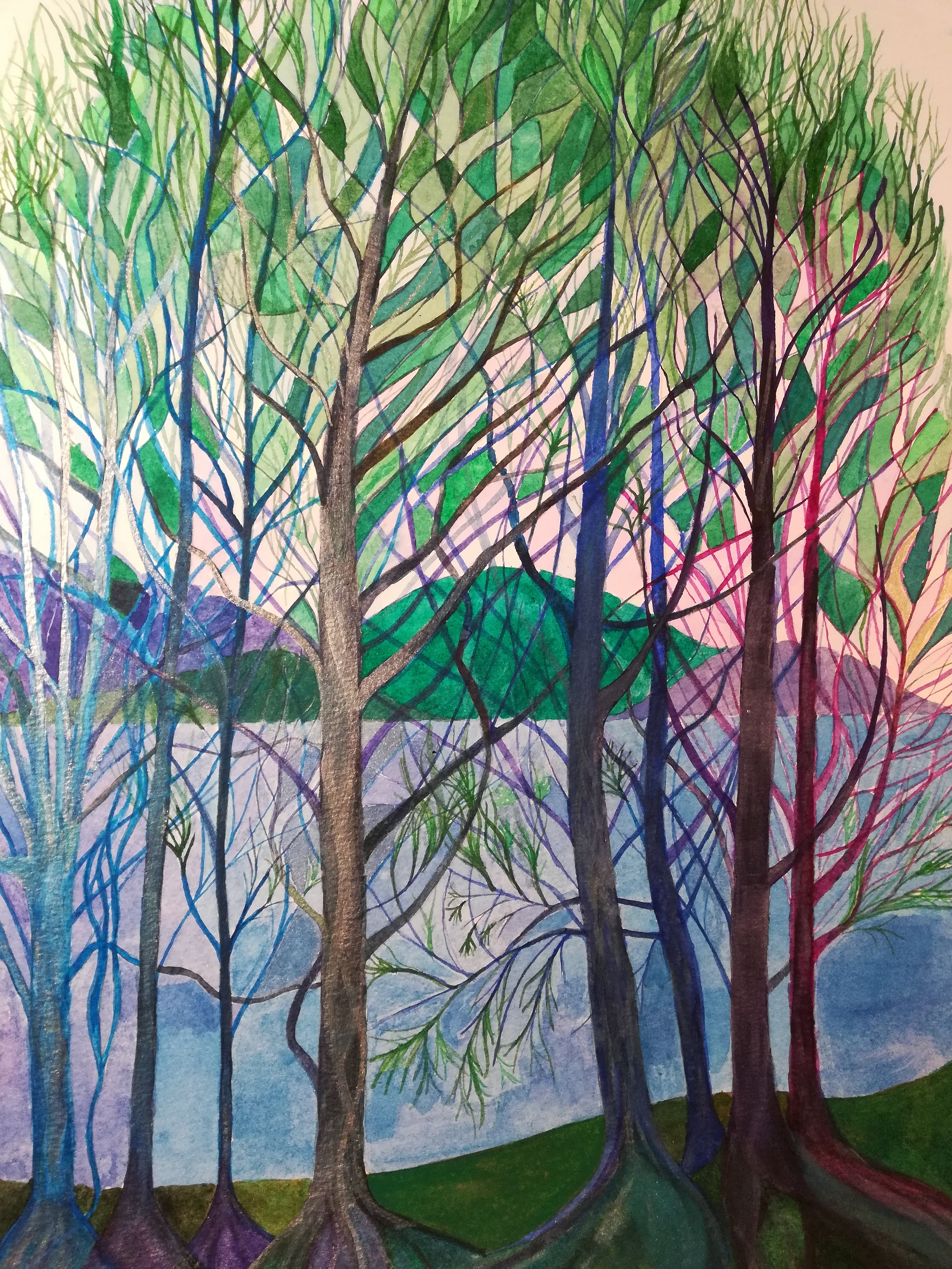 Silver Trees by a Lake