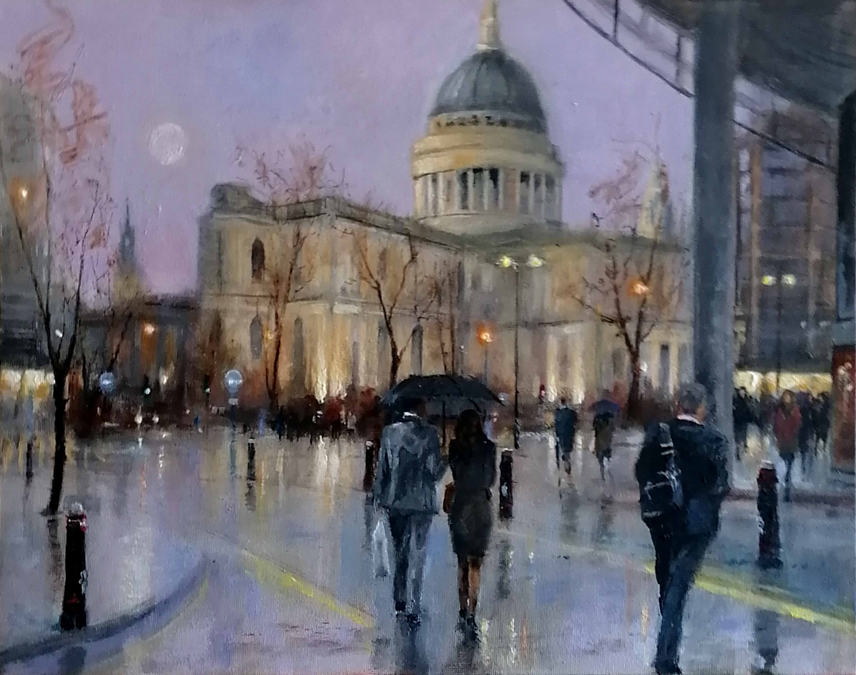Evening rain , St Pauls Cathedral"..Acrylic on canvas board