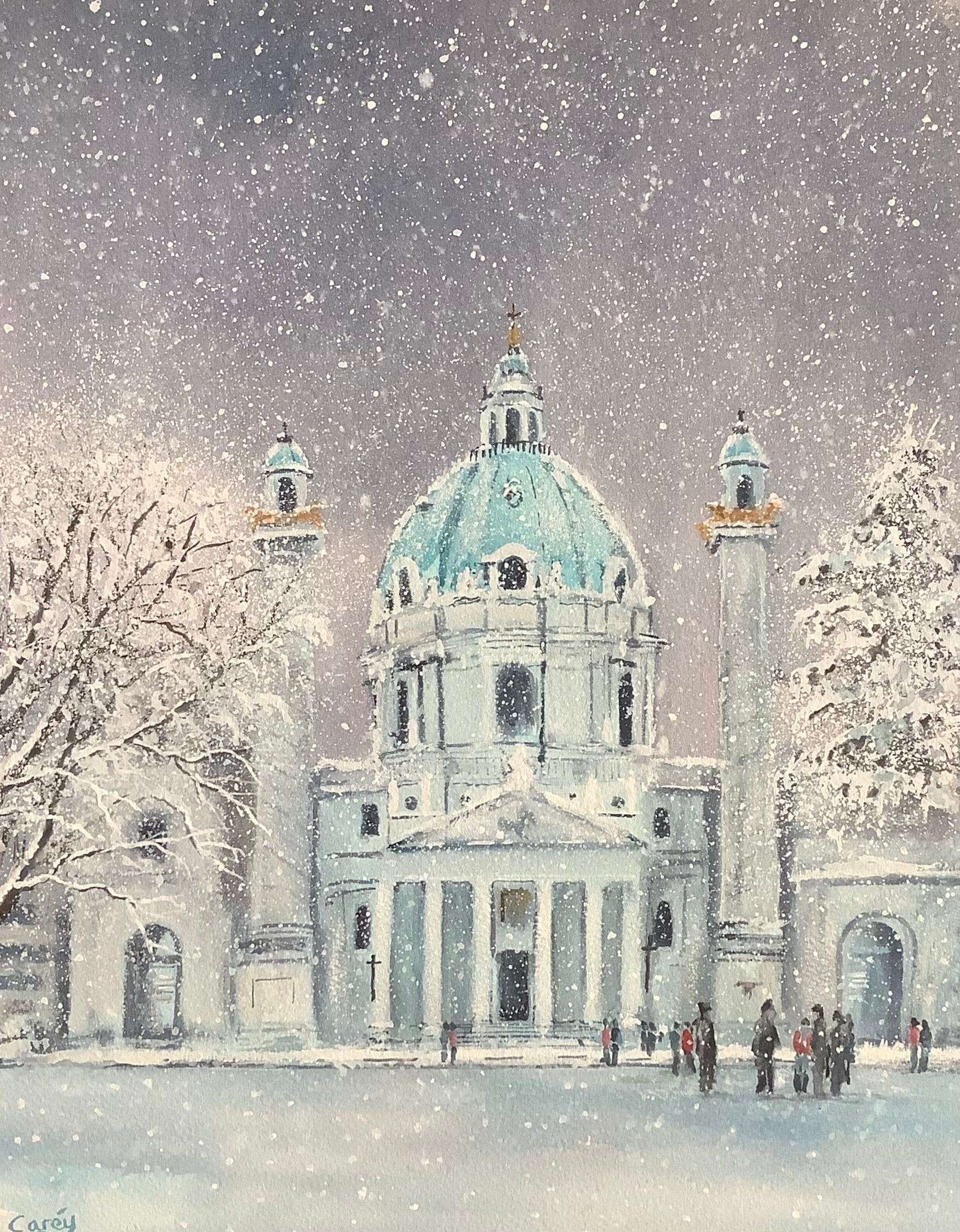 St. Charles Church in the Winter snow, Vienna.