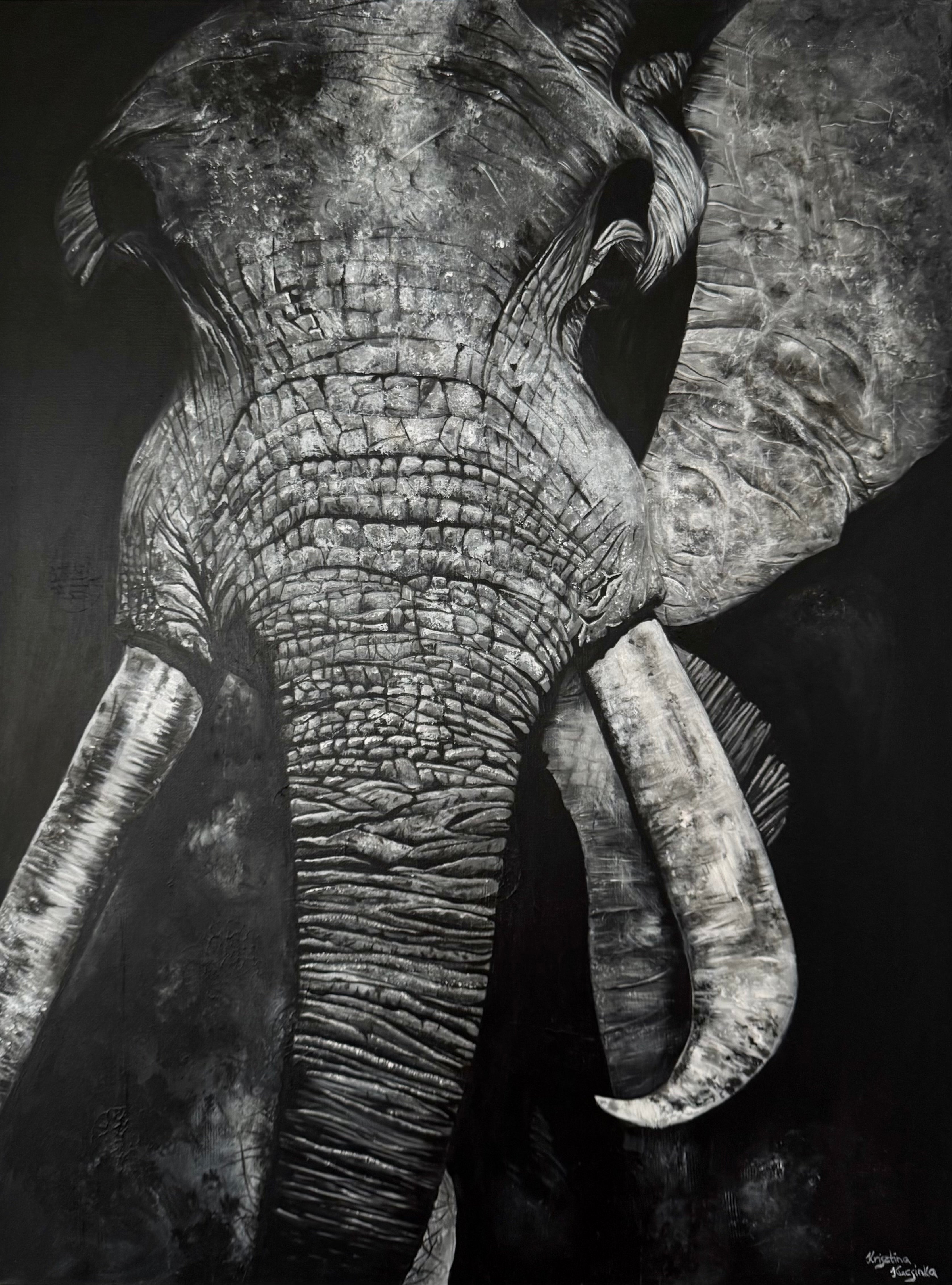 "Ancient Wisdom" Original Black & White Elephant Portrait