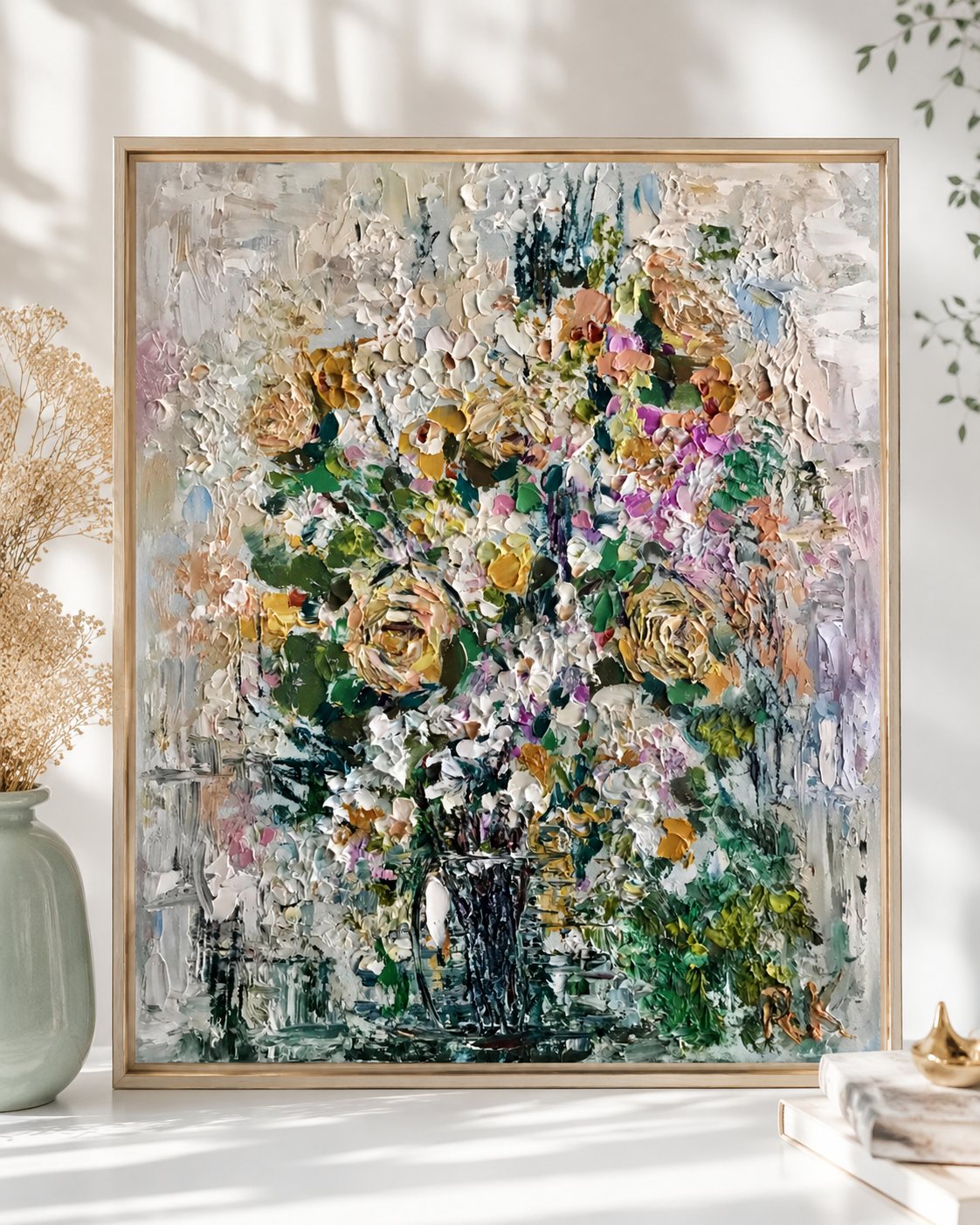 Blooming Harmony – Original Textured Oil Painting on Canvas, Large Floral Bouquet