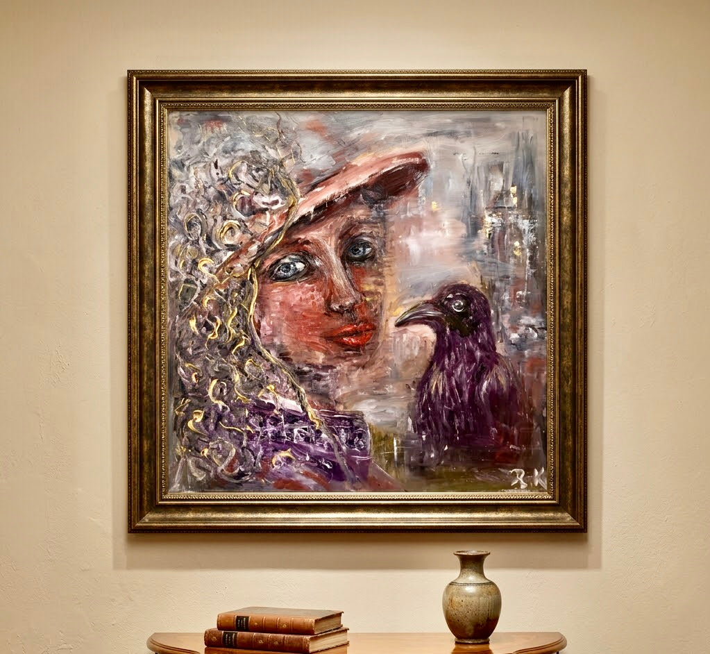 A visitor from Before-woman with a raven painting